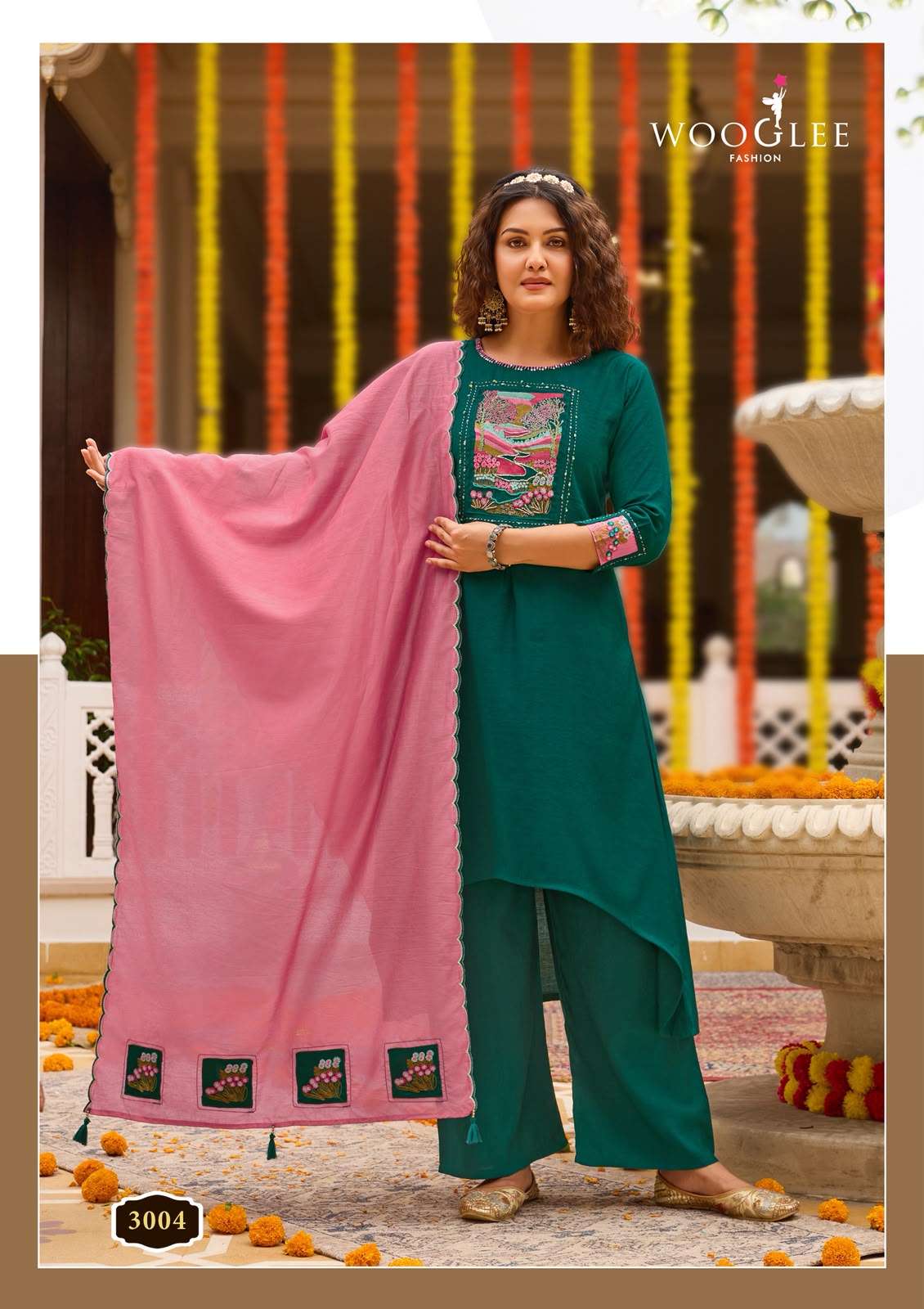 WOOGLEE UTSAVI VISCOSE FANCY WORKS LADIES KURTI BOTTOM AND DUPATTA SET 