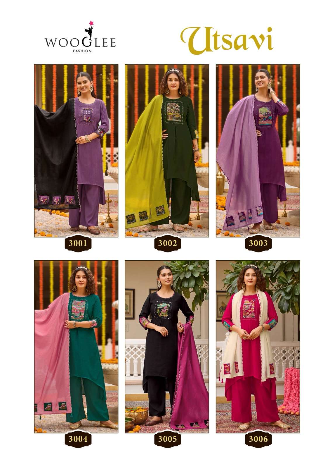 WOOGLEE UTSAVI VISCOSE FANCY WORKS LADIES KURTI BOTTOM AND DUPATTA SET 