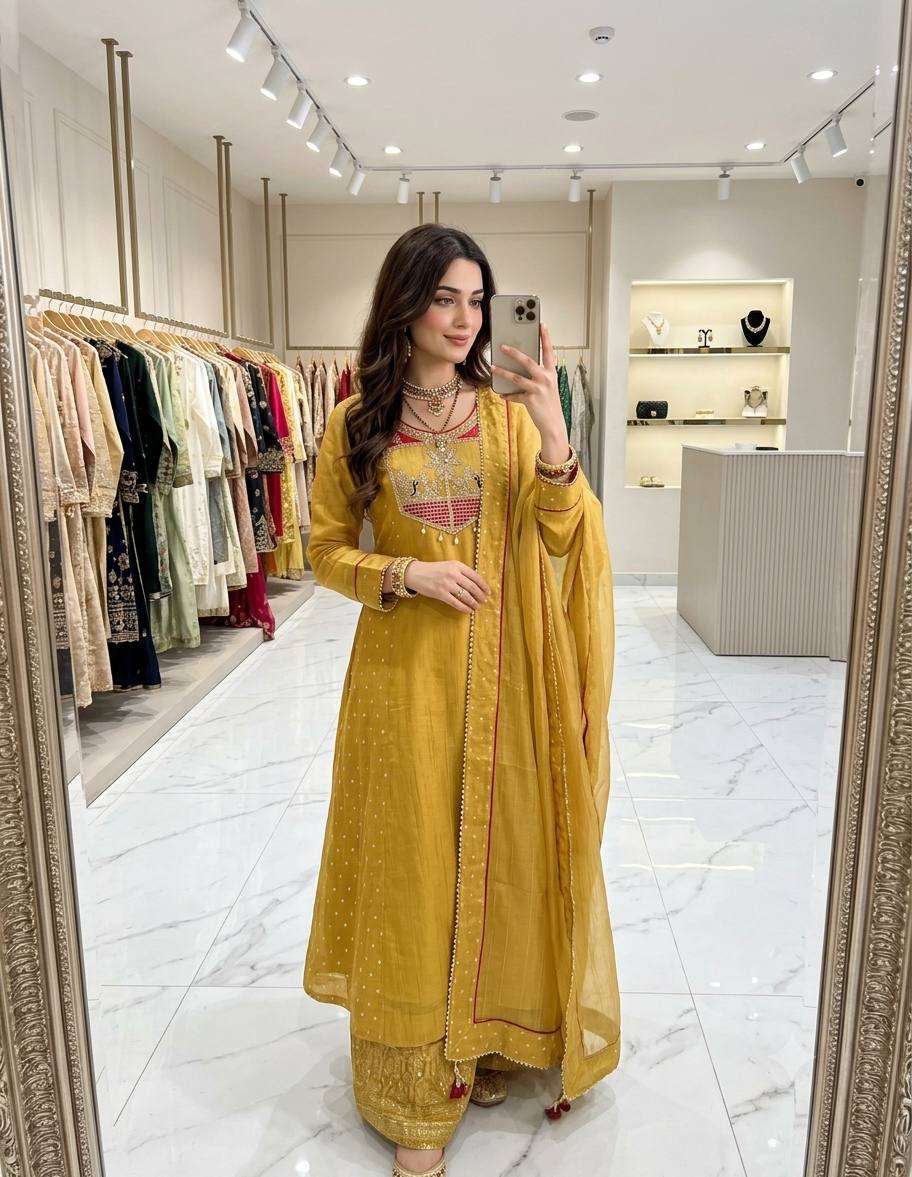 WW 1281 SILK SEQUENCE EMBROIDERY DESIGNER FESTIVE WEAR LADIES SUIT