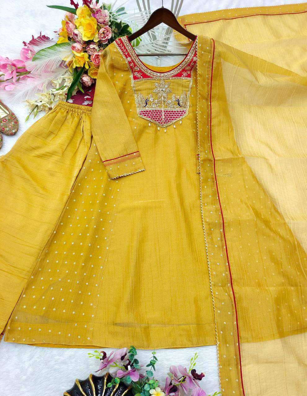 WW 1281 SILK SEQUENCE EMBROIDERY DESIGNER FESTIVE WEAR LADIES SUIT