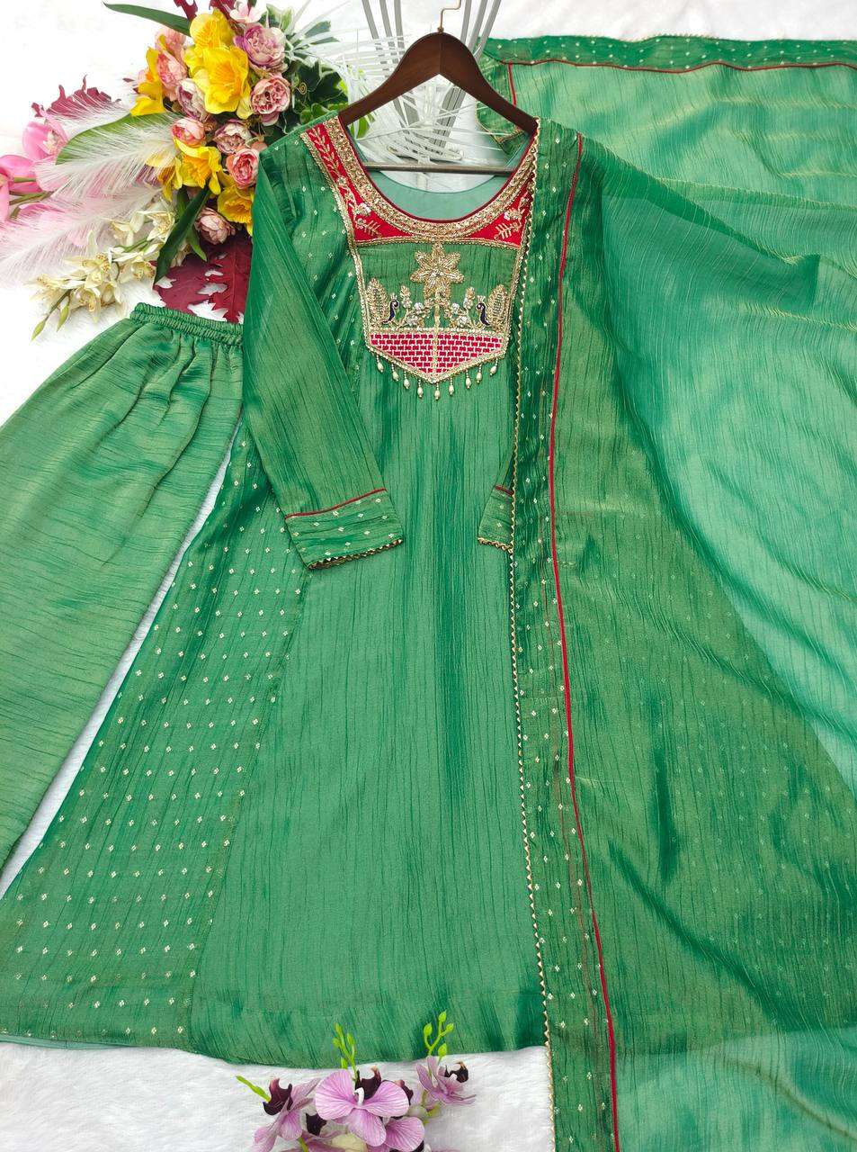 WW 1281 SILK SEQUENCE EMBROIDERY DESIGNER FESTIVE WEAR LADIES SUIT