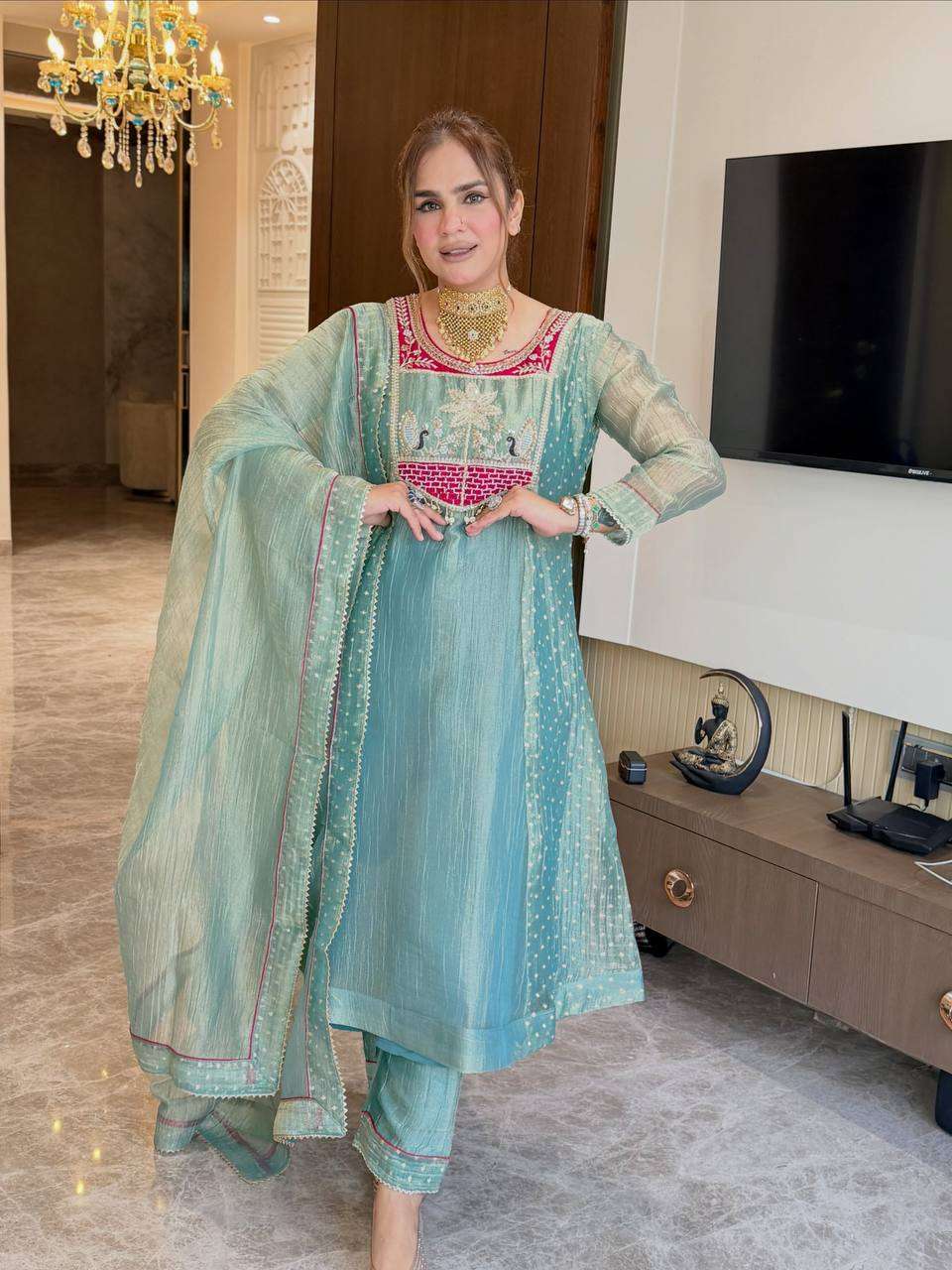WW 1281 SILK SEQUENCE EMBROIDERY DESIGNER FESTIVE WEAR LADIES SUIT