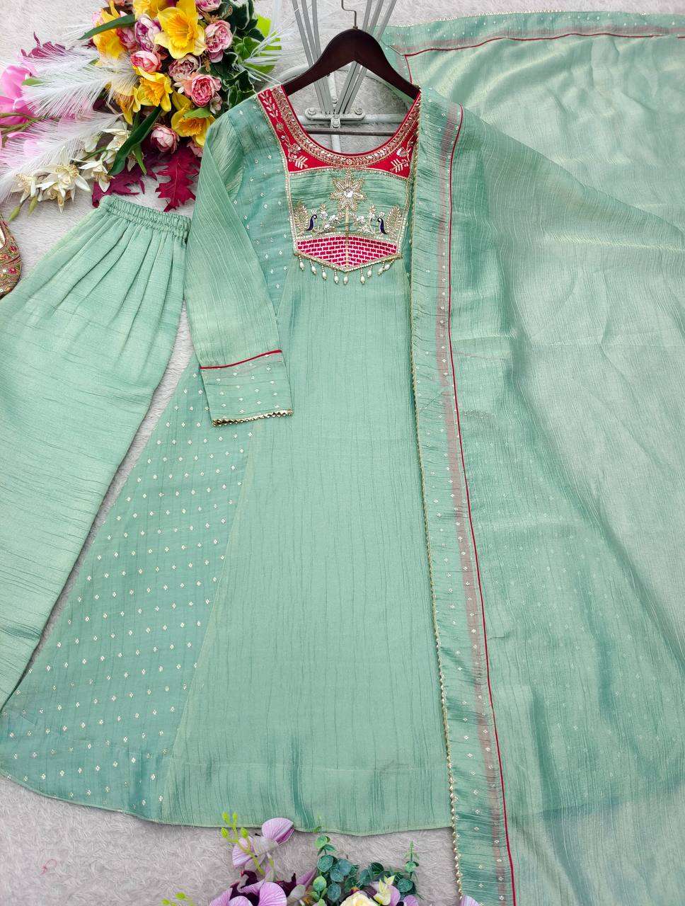 WW 1281 SILK SEQUENCE EMBROIDERY DESIGNER FESTIVE WEAR LADIES SUIT