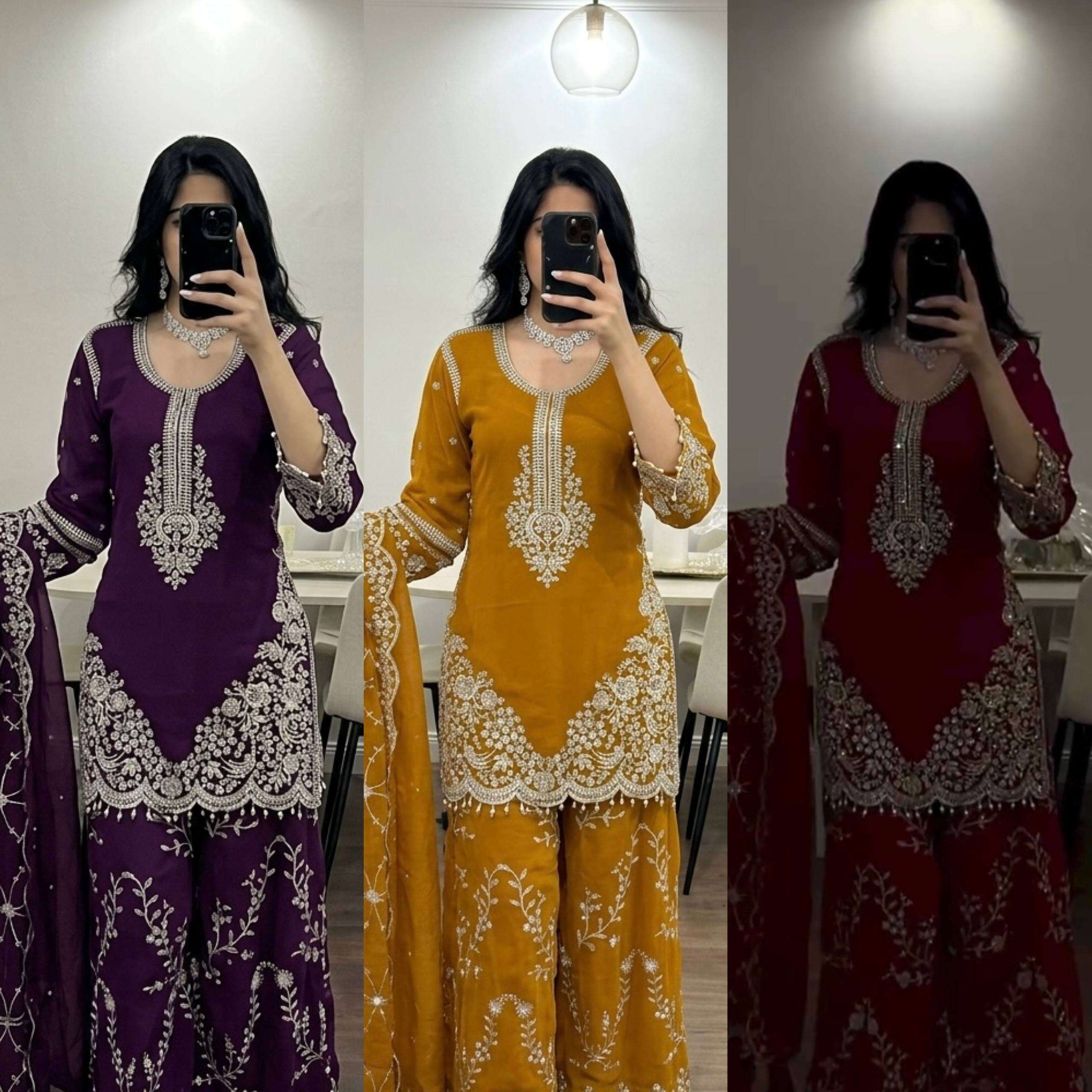 ZSR 3187 FOX GEORGETTE HEAVY DESIGNER WORK WEDDING FUNCTION WEAR SUIT