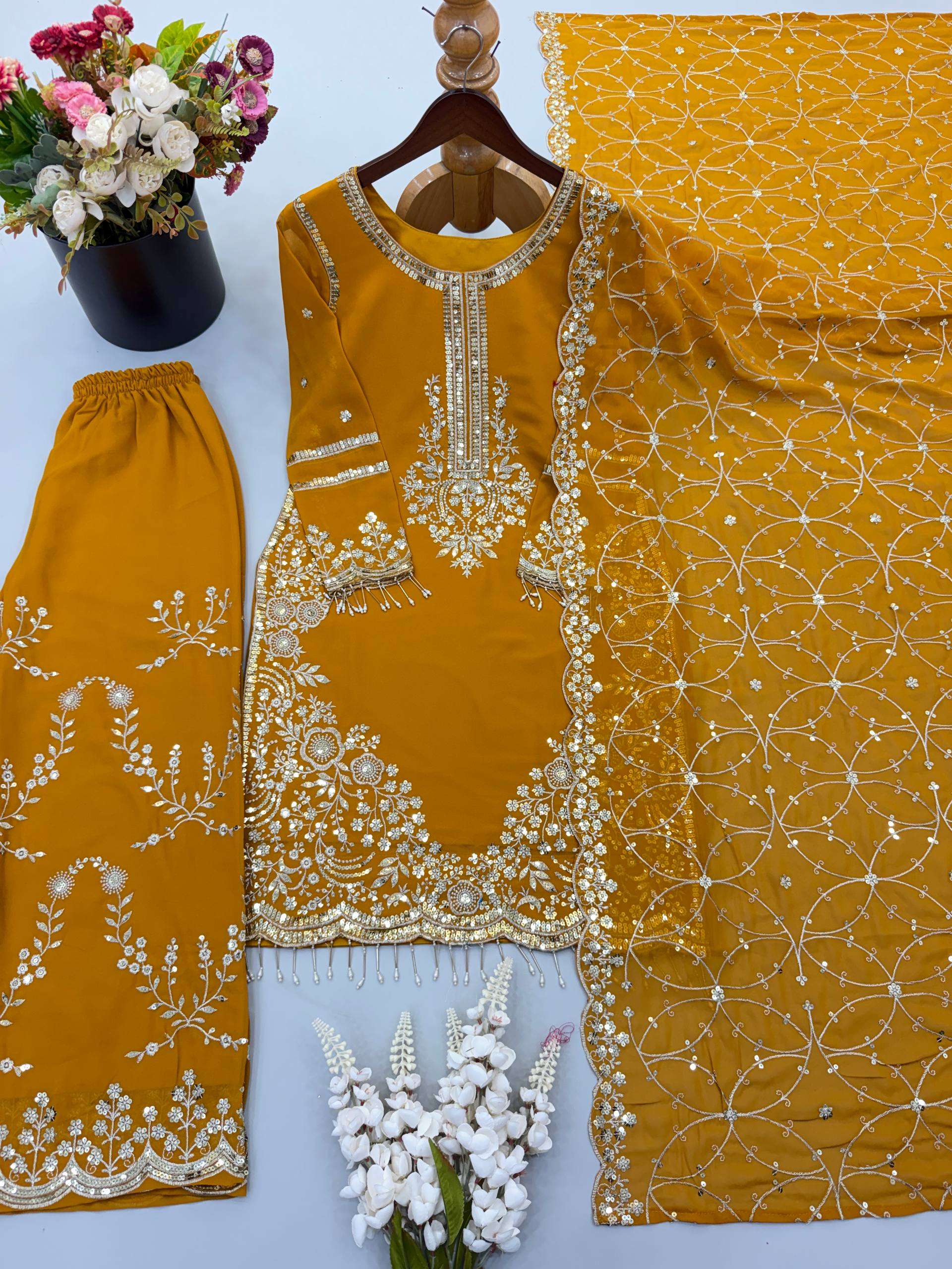 ZSR 3187 FOX GEORGETTE HEAVY DESIGNER WORK WEDDING FUNCTION WEAR SUIT
