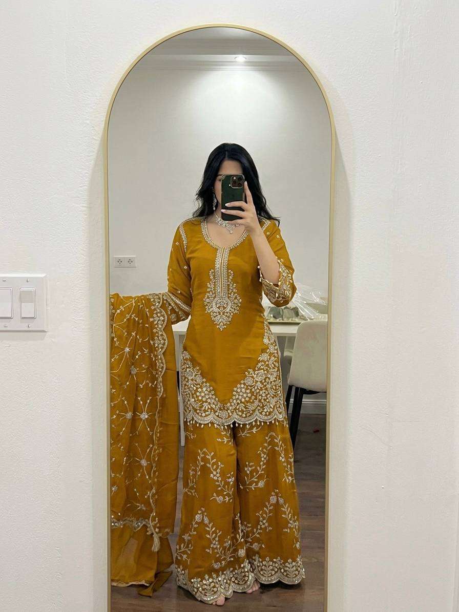 ZSR 3187 FOX GEORGETTE HEAVY DESIGNER WORK WEDDING FUNCTION WEAR SUIT