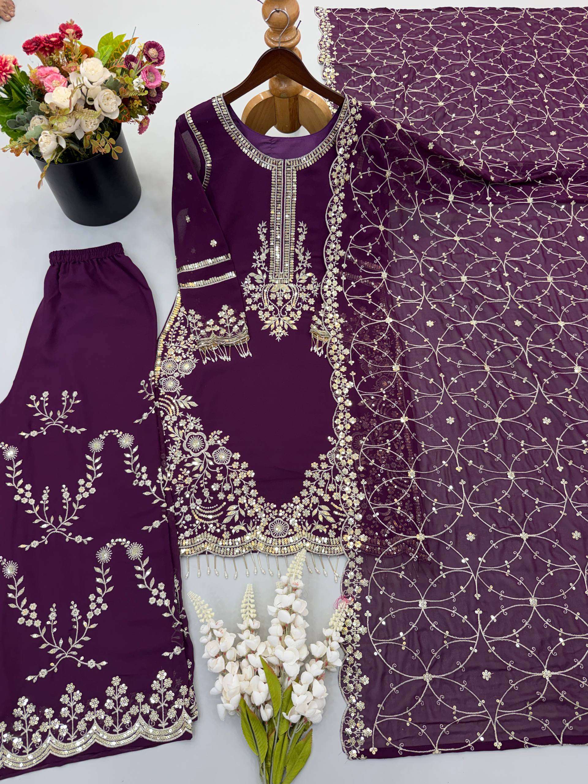 ZSR 3187 FOX GEORGETTE HEAVY DESIGNER WORK WEDDING FUNCTION WEAR SUIT