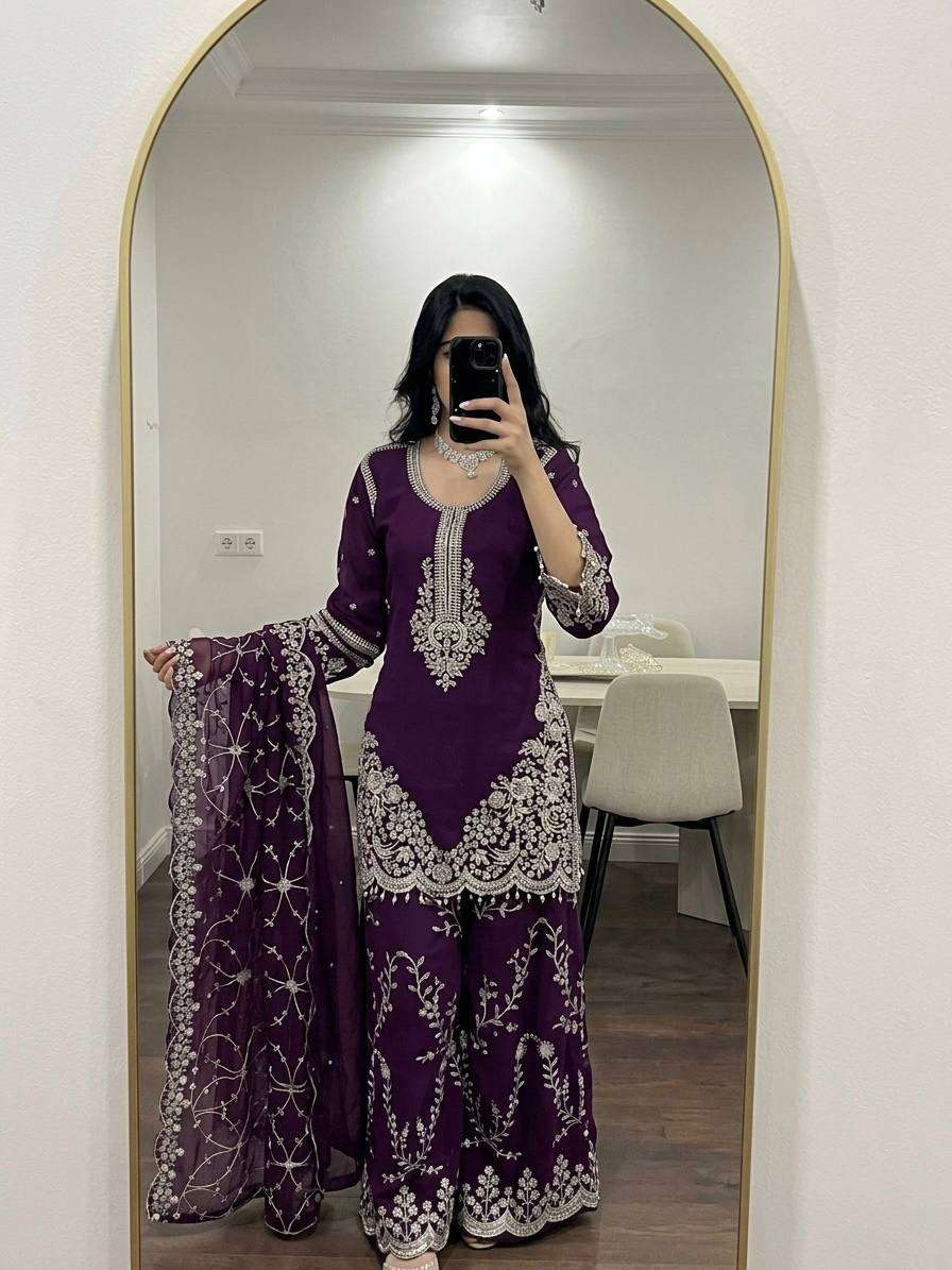 ZSR 3187 FOX GEORGETTE HEAVY DESIGNER WORK WEDDING FUNCTION WEAR SUIT