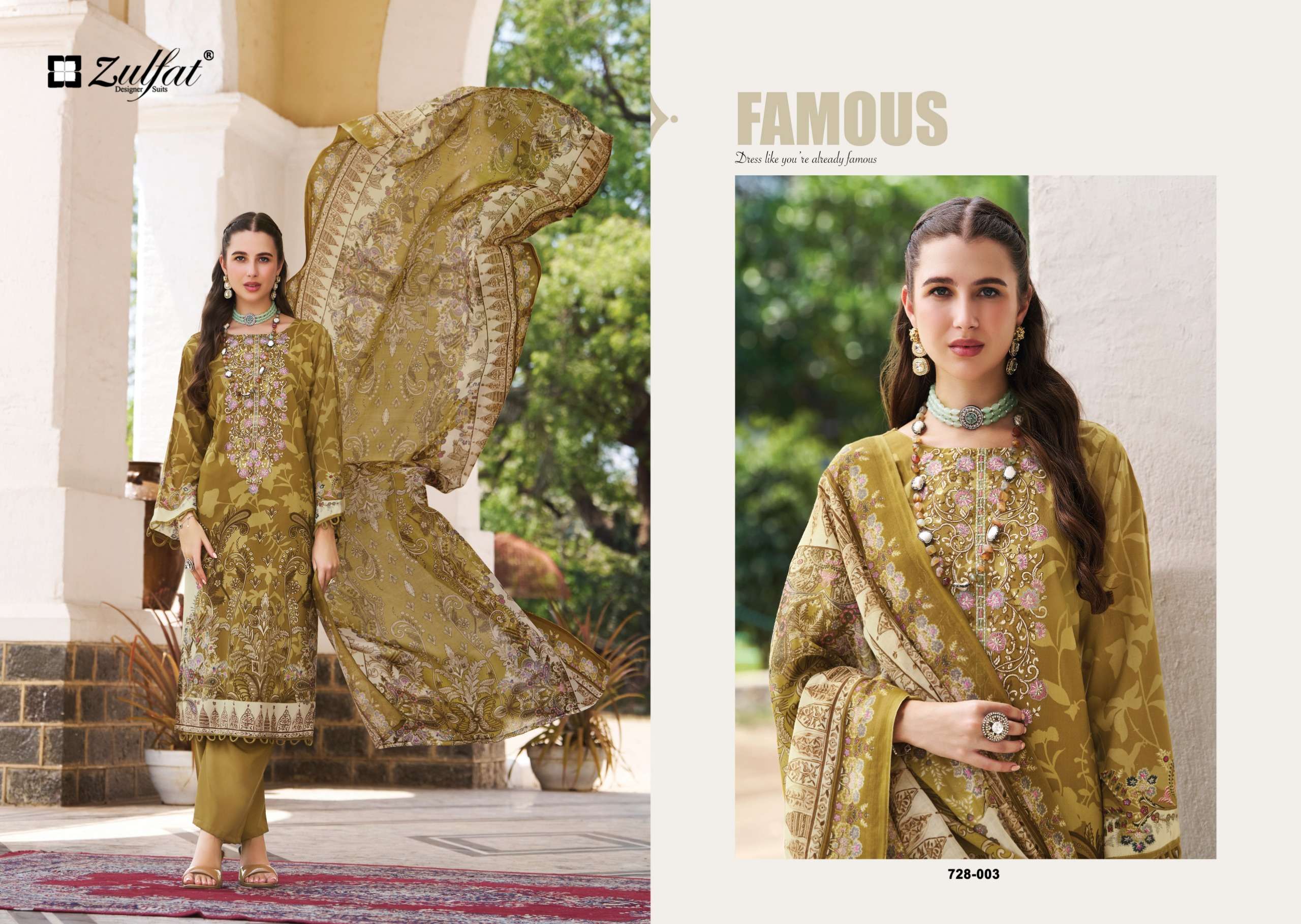 ZULFAT DESIGNER SUITS AFREEN JAM COTTON DIGITAL PRINT WITH FANCY WORK SUIT