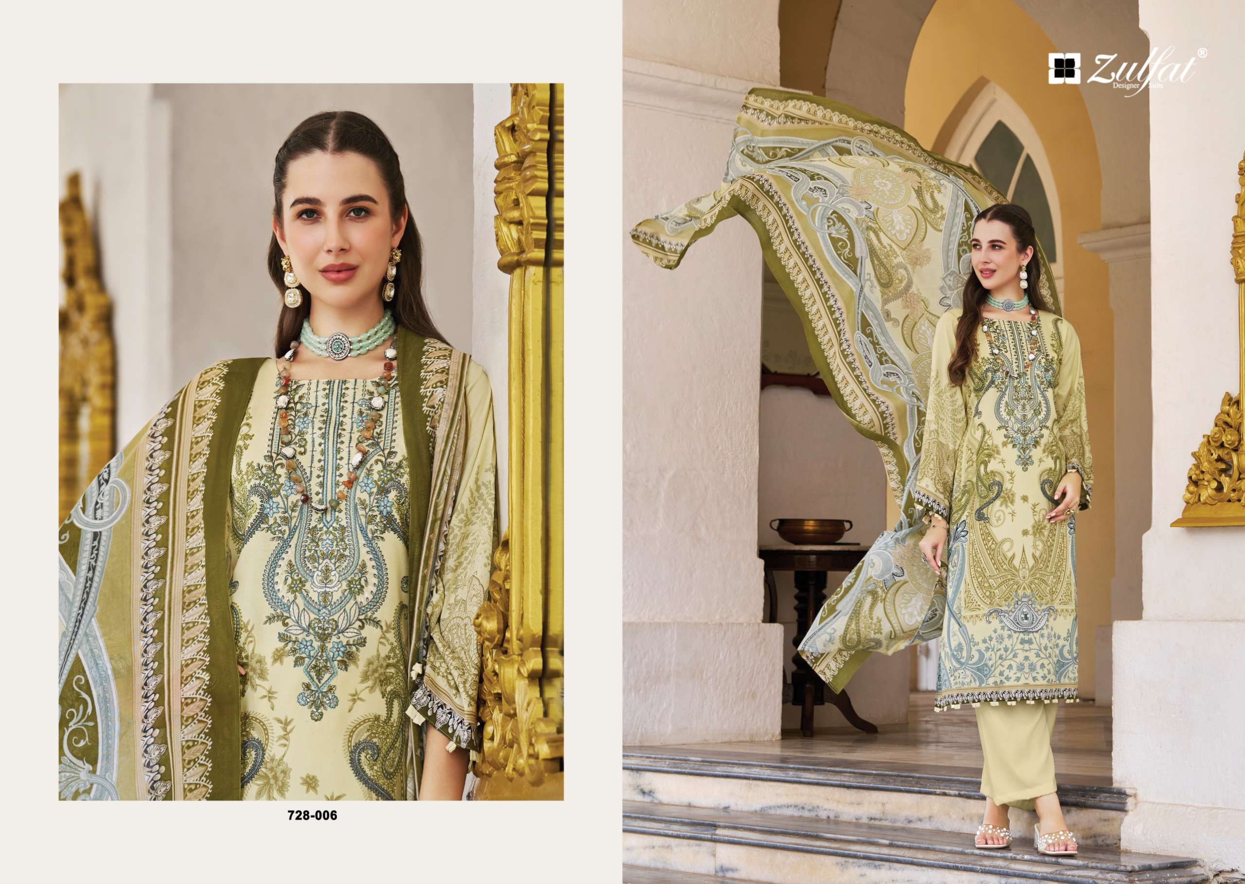 ZULFAT DESIGNER SUITS AFREEN JAM COTTON DIGITAL PRINT WITH FANCY WORK SUIT