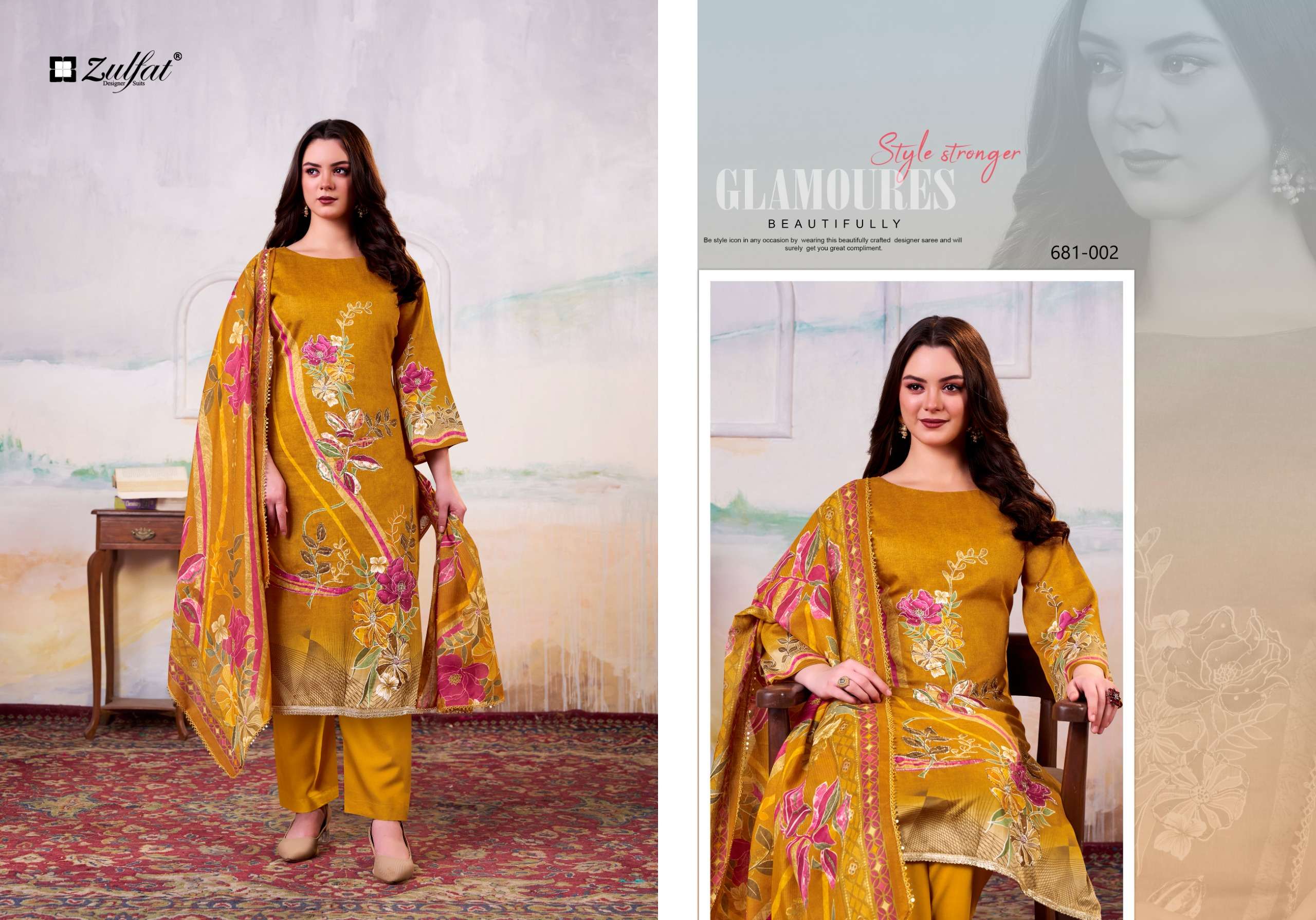 ZULFAT DESIGNER SUITS HAYAT JAM COTTON PRINT WITH FANCY WORK SUIT