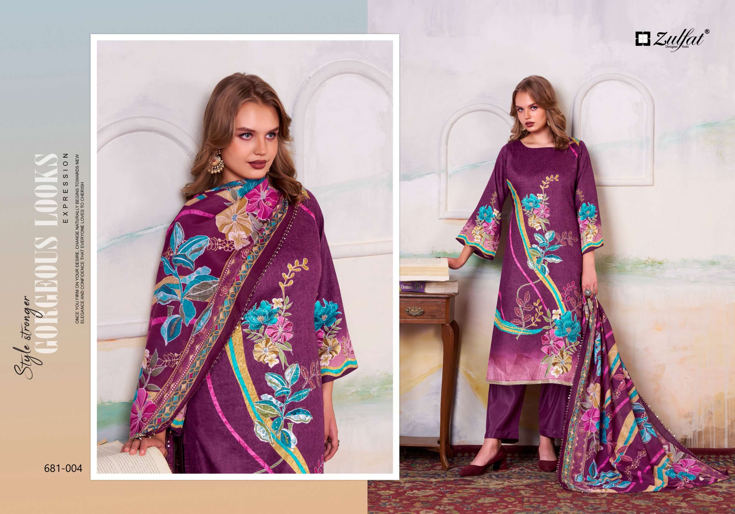 ZULFAT DESIGNER SUITS HAYAT JAM COTTON PRINT WITH FANCY WORK SUIT