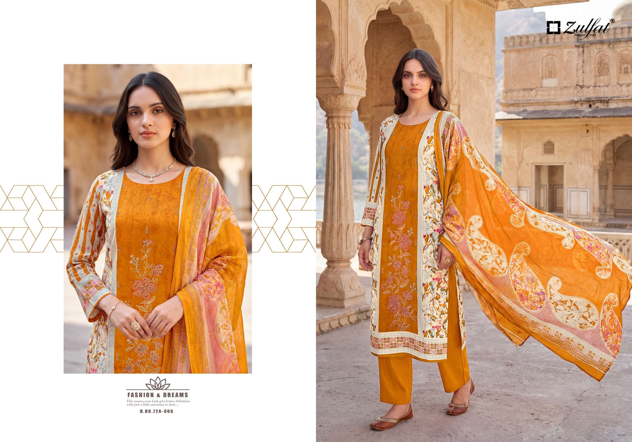 ZULFAT DESIGNER SUITS HUMRAAZ JAM COTTON DIGITAL PRINT WITH WORK SUIT