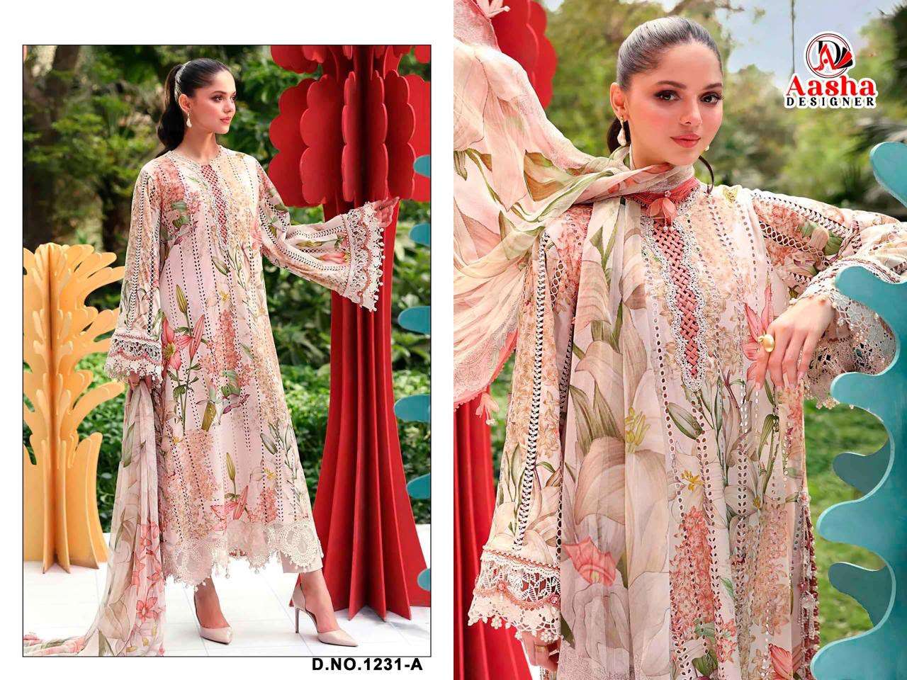 AASHA DESIGNER D NO 1231 COTTON PATCH EMBROIDERY DESIGNER WORK SALWAR KAMEEZ 