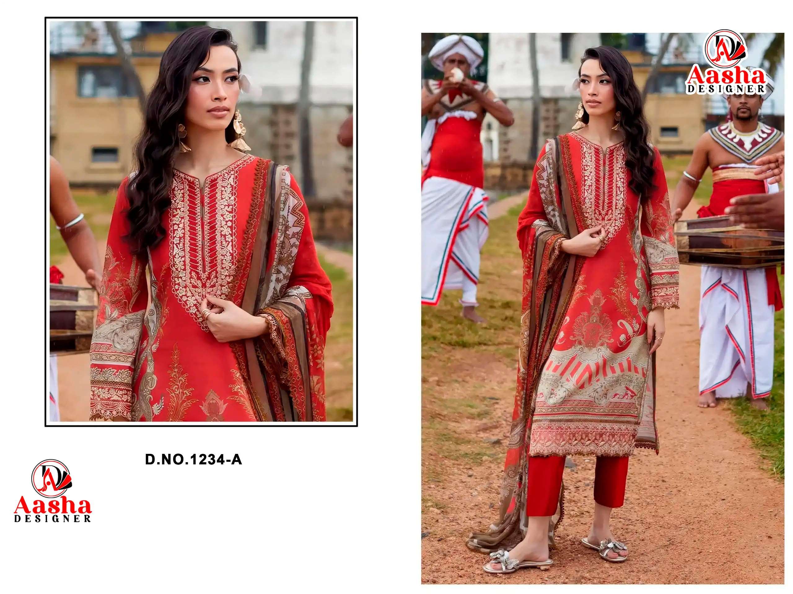 AASHA DESIGNER D NO 1234 COTTON PRINT WITH PATCH EMBROIDERY WORK SUIT