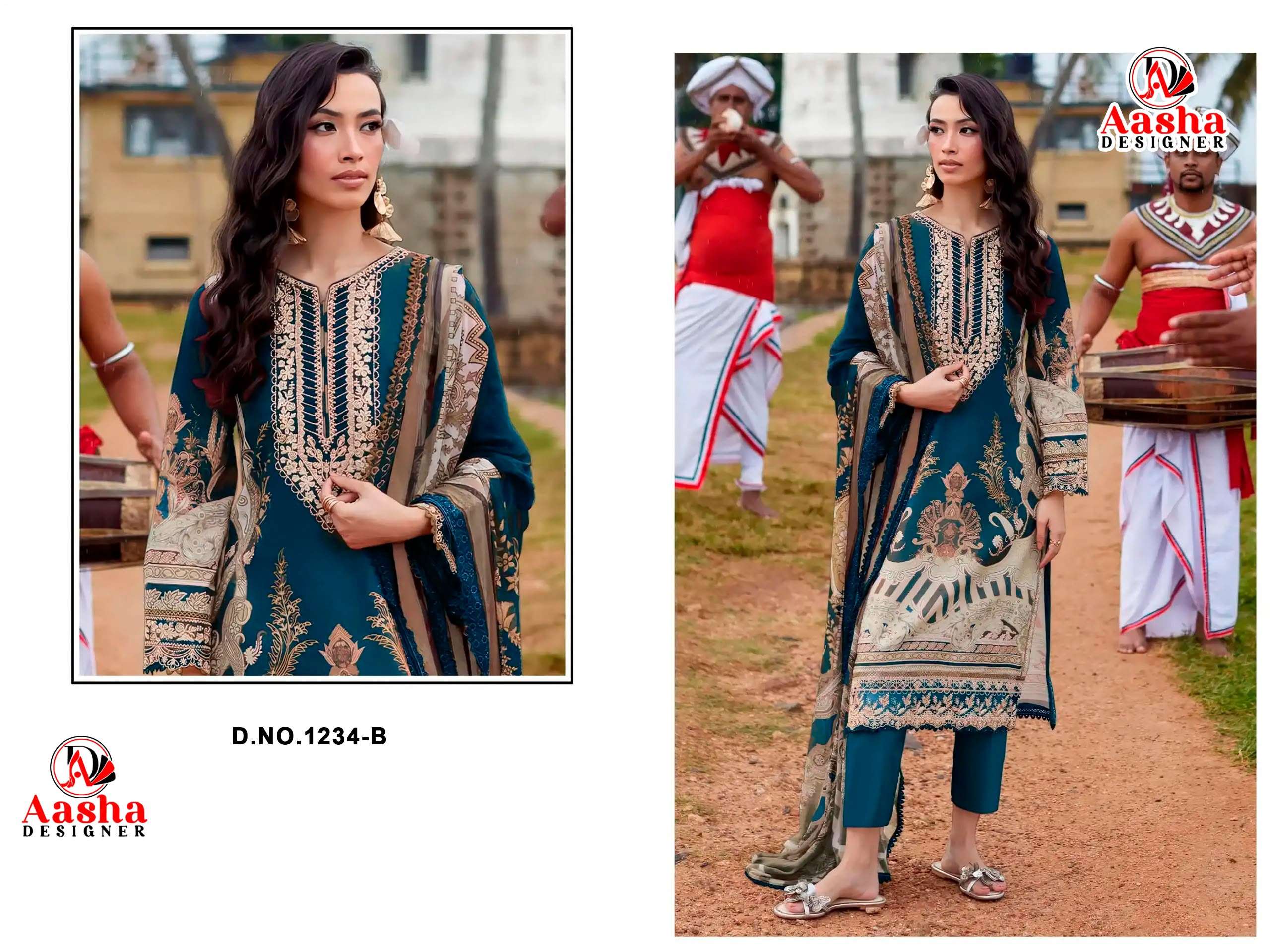 AASHA DESIGNER D NO 1234 COTTON PRINT WITH PATCH EMBROIDERY WORK SUIT