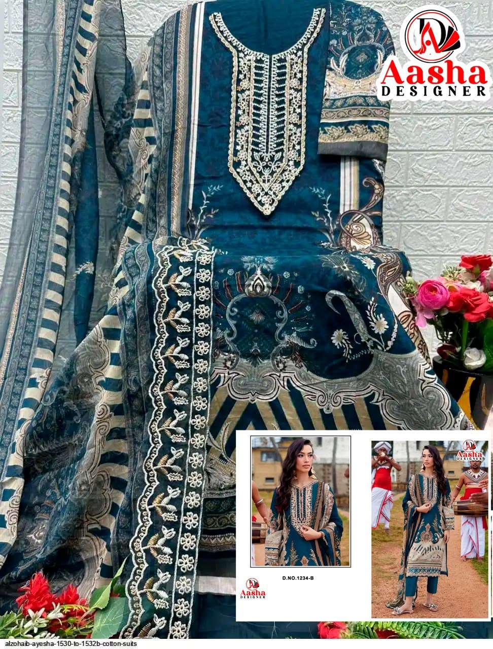 AASHA DESIGNER D NO 1234 COTTON PRINT WITH PATCH EMBROIDERY WORK SUIT
