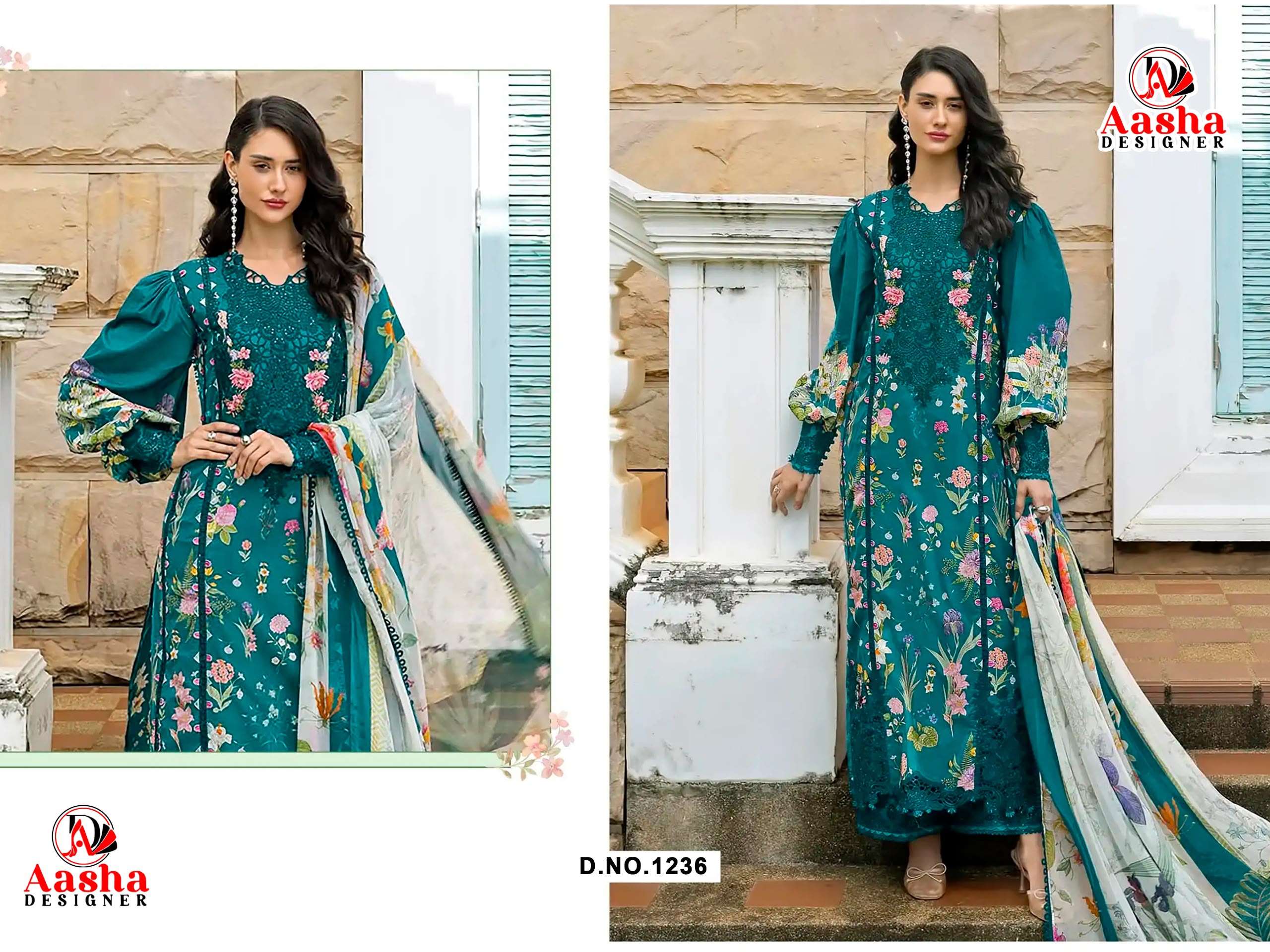 AASHA DESIGNER D NO 1235 & 1236 COTTON PRINT WITH PATCH EMBROIDERY WORK SALWAR KAMEEZ 