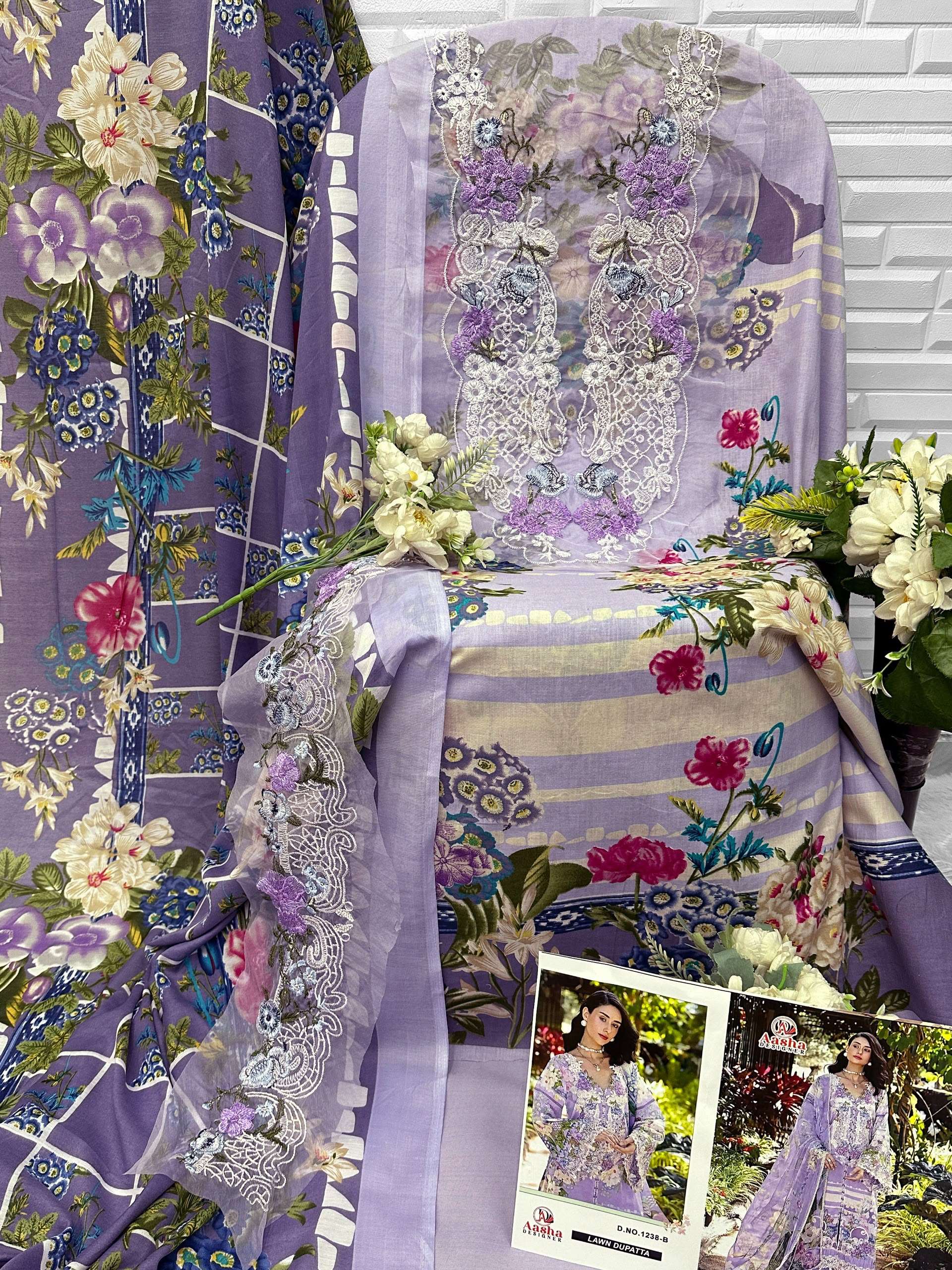 AASHA DESIGNER D NO 1238 COTTON DIGITAL PRINT WITH FANCY PATCH EMBROIDERY WORK SALWAR KAMEEZ 