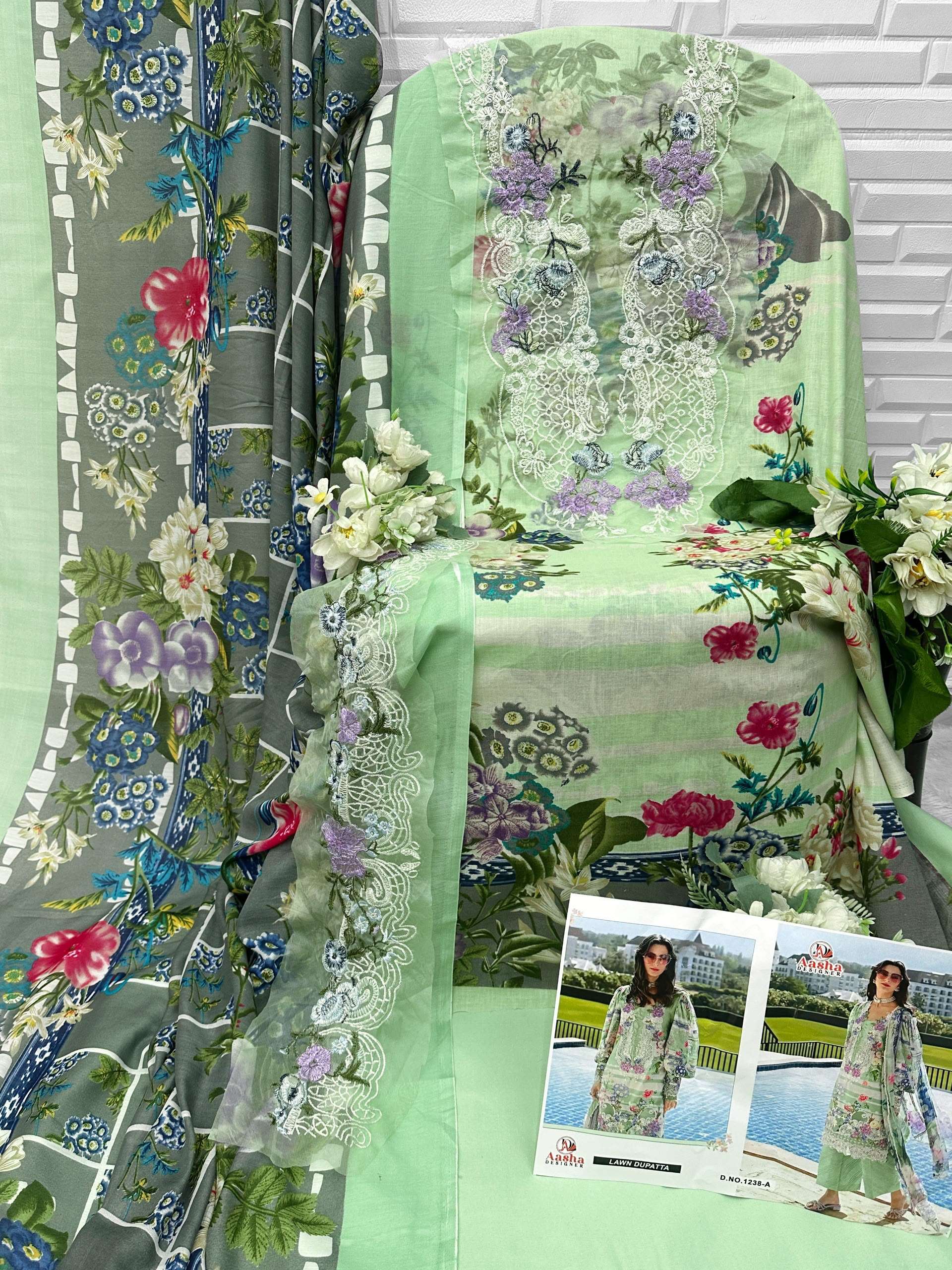 AASHA DESIGNER D NO 1238 COTTON DIGITAL PRINT WITH FANCY PATCH EMBROIDERY WORK SALWAR KAMEEZ 