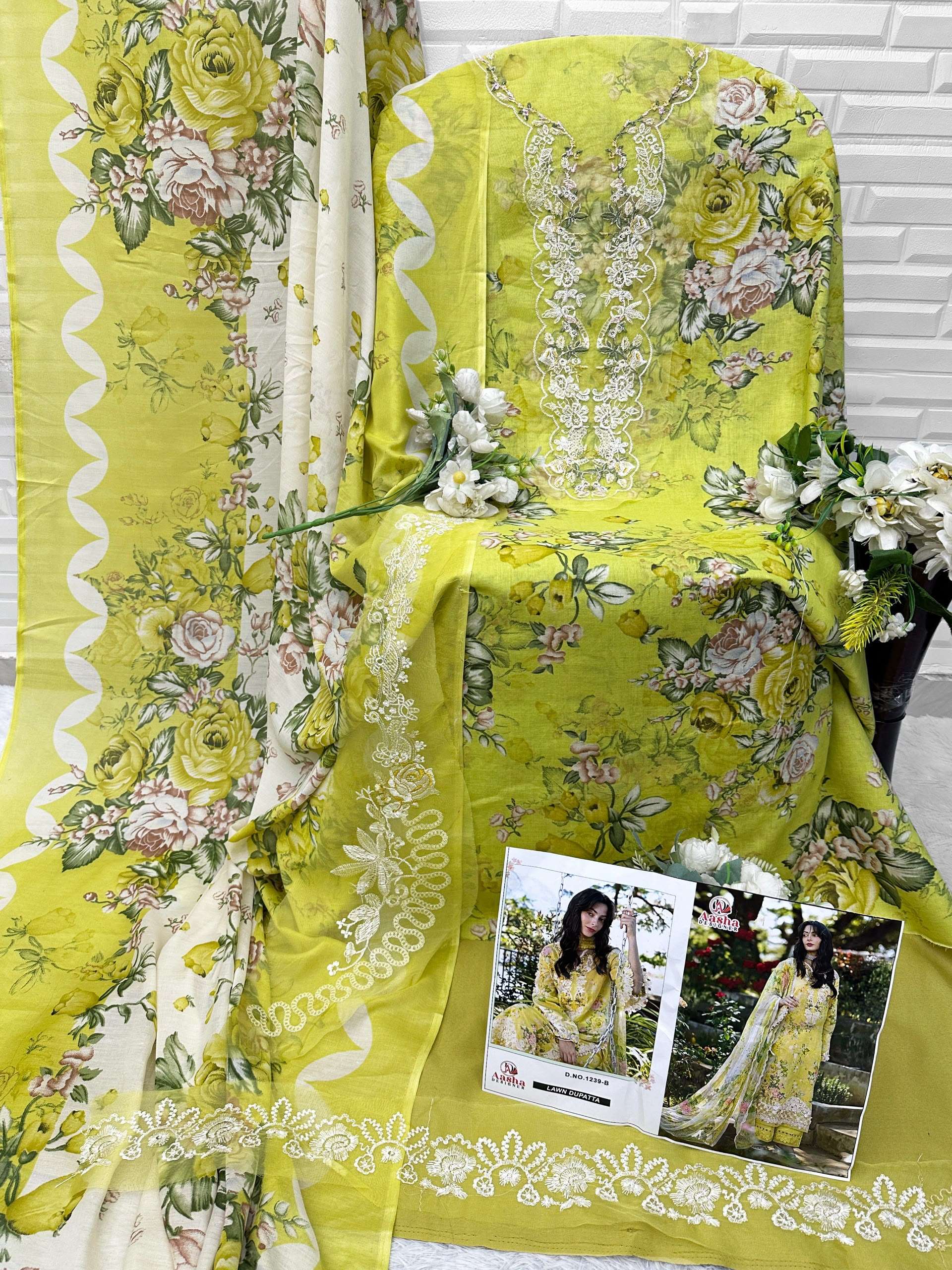 AASHA DESIGNER D NO 1239 COTTON PRINT WITH PATCH EMBROIDERY WORK SALWAR KAMEEZ 