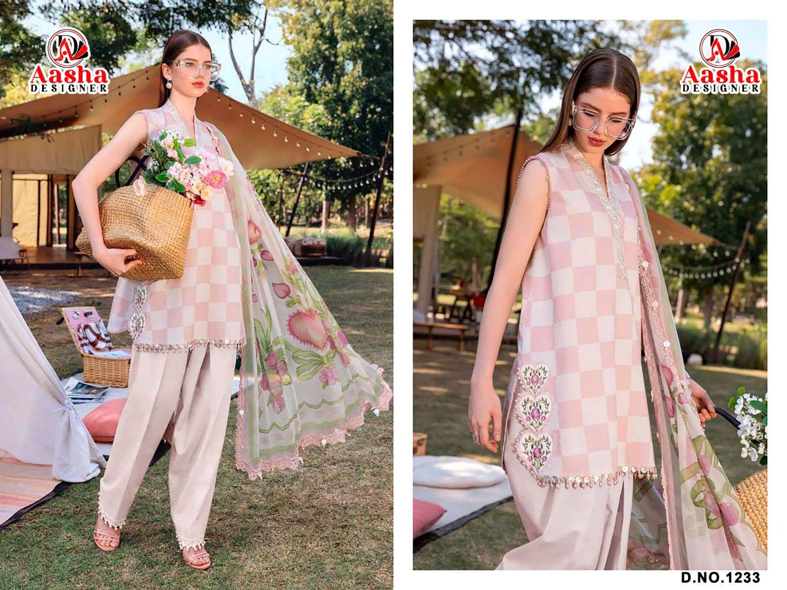 AASHA DESIGNER D NO D NO 1232 & 1233 COTTON EMBROIDERY DESIGNER WORK SUIT