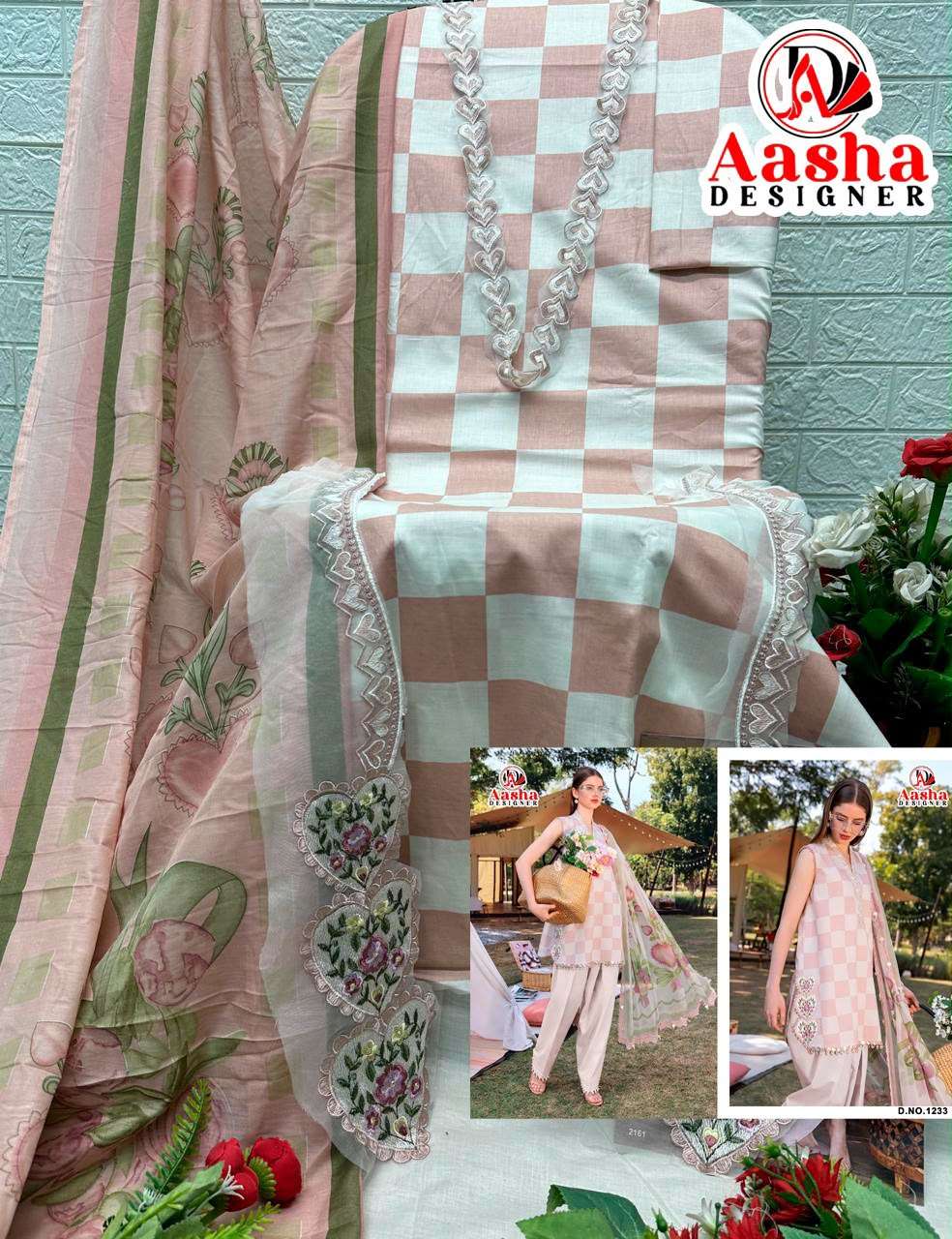 AASHA DESIGNER D NO D NO 1232 & 1233 COTTON EMBROIDERY DESIGNER WORK SUIT