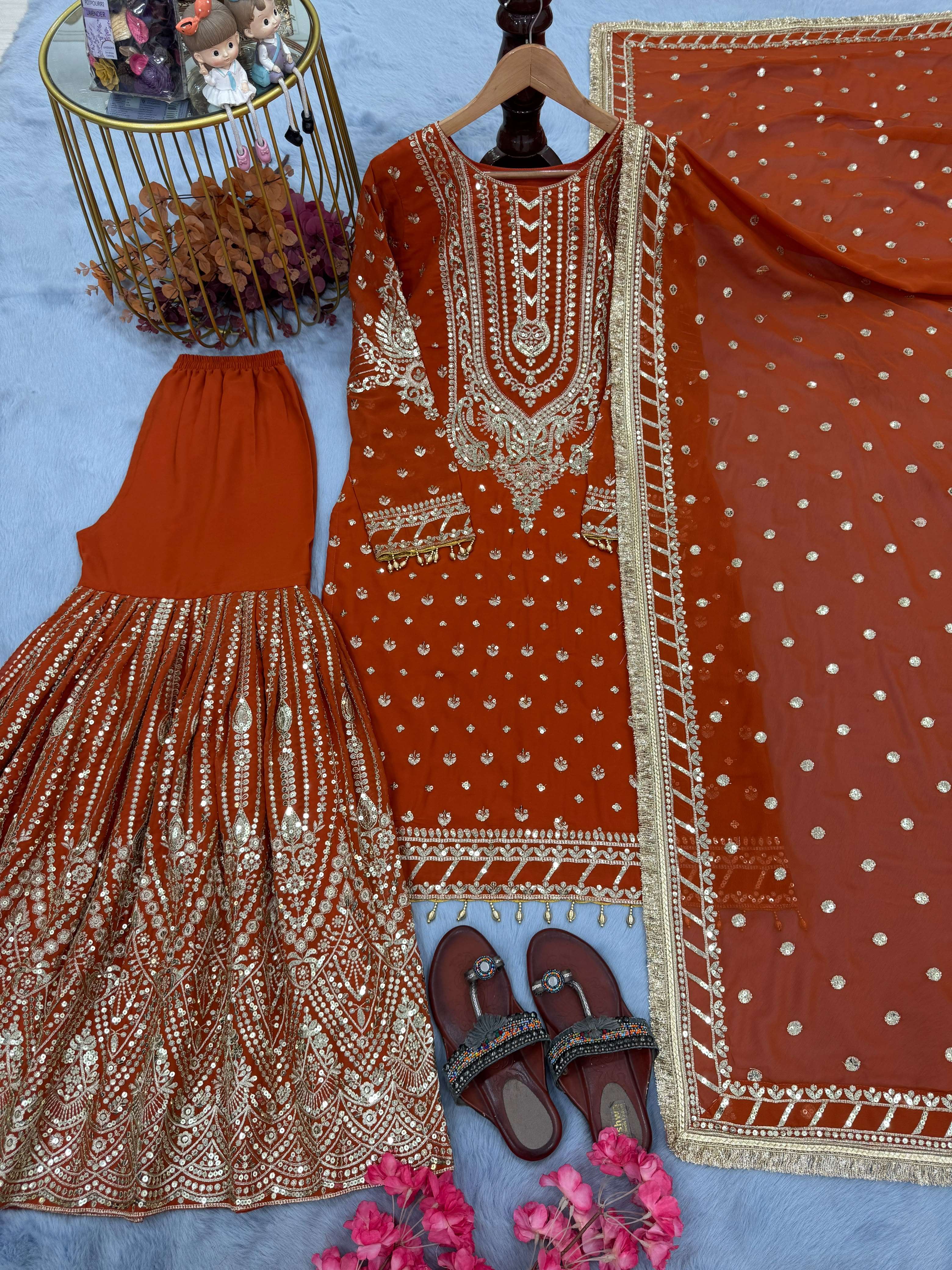 AD 210 GEORGETTE HEAVY EMBROIDERED DESIGNER WEDDING FUNCTION WEAR SUIT