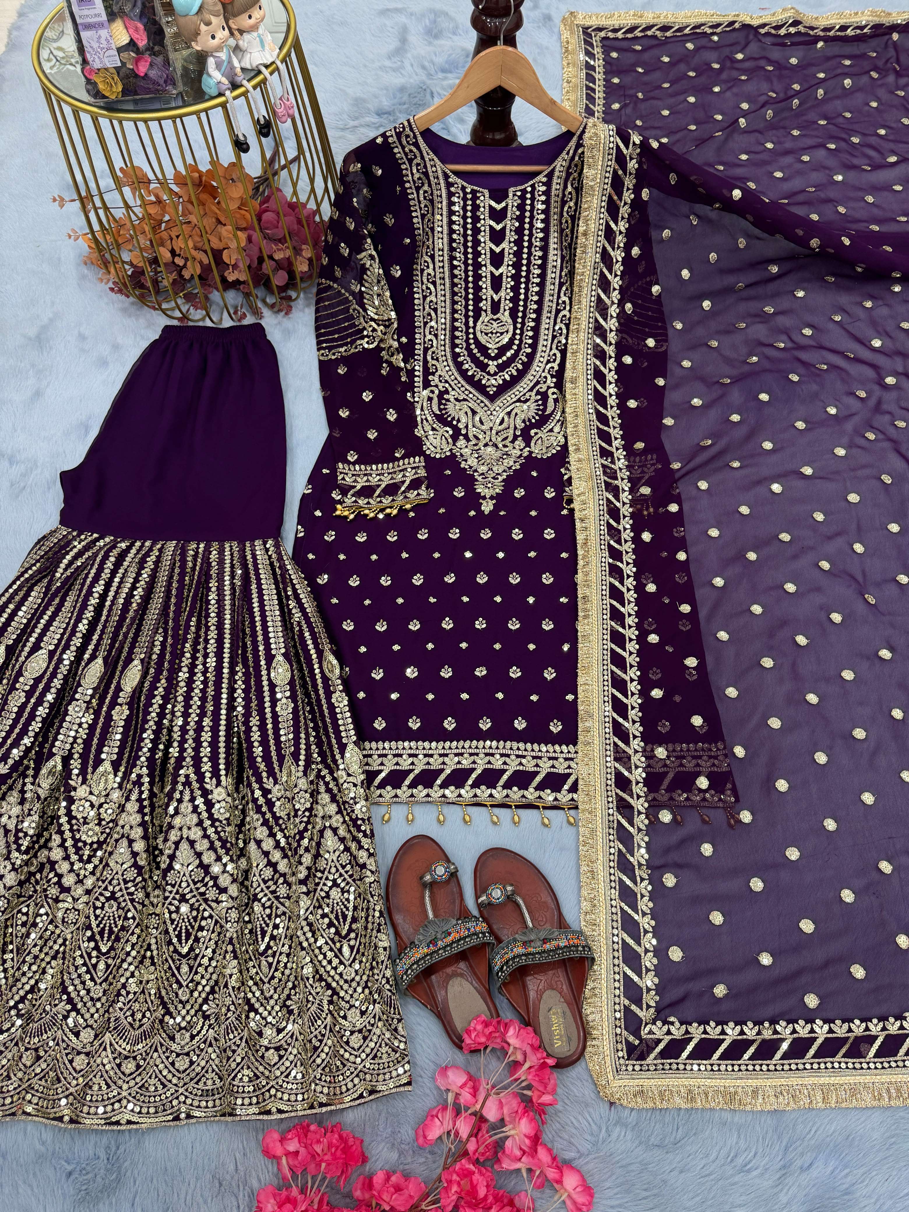 AD 210 GEORGETTE HEAVY EMBROIDERED DESIGNER WEDDING FUNCTION WEAR SUIT