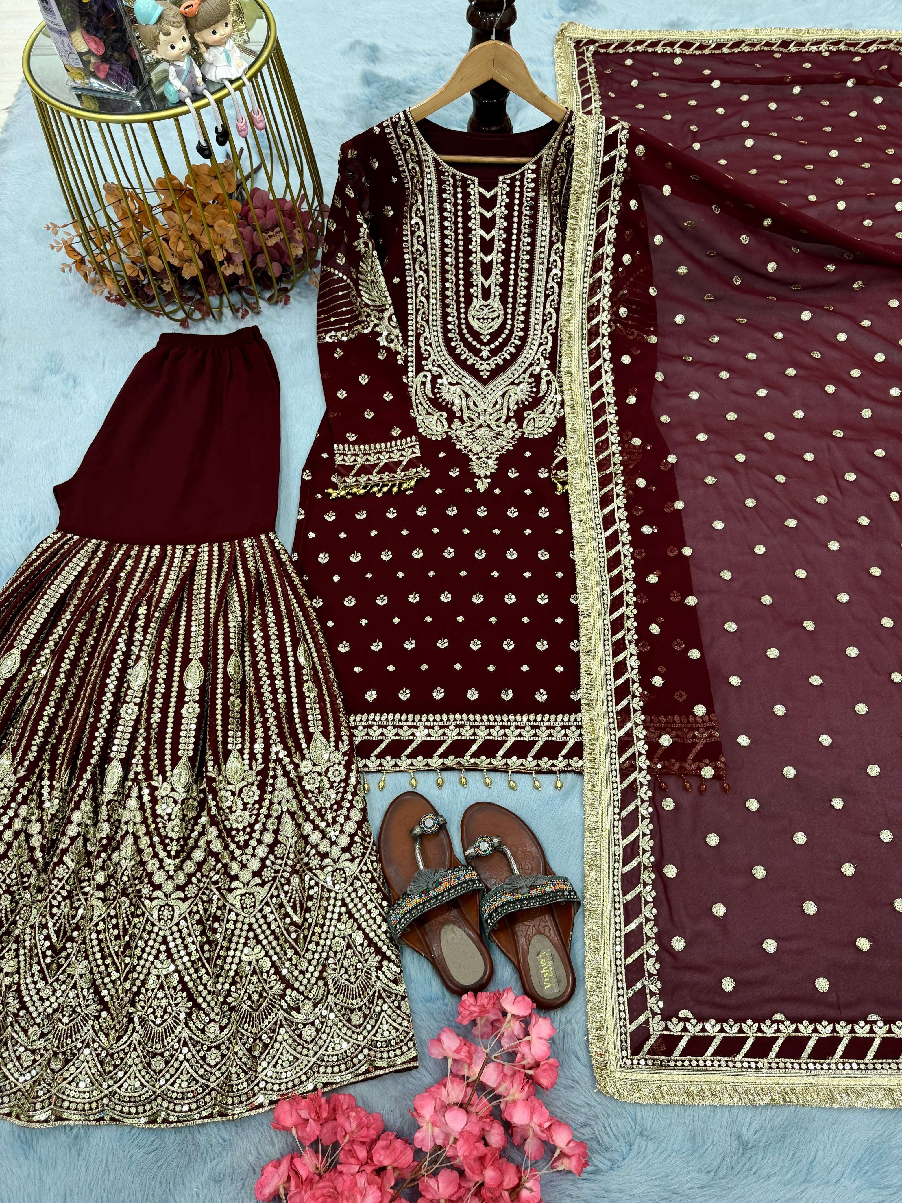 AD 210 GEORGETTE HEAVY EMBROIDERED DESIGNER WEDDING FUNCTION WEAR SUIT
