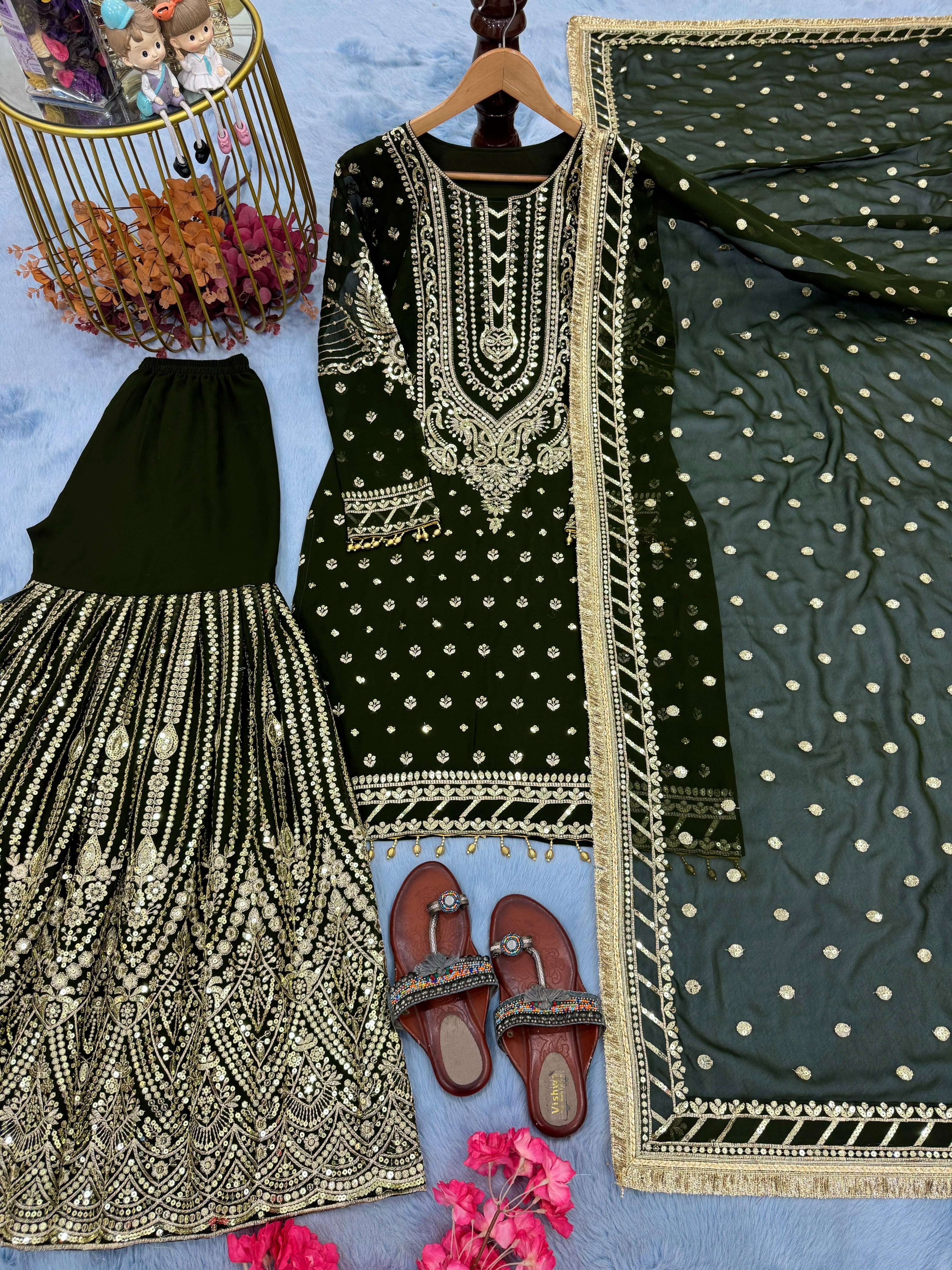 AD 210 GEORGETTE HEAVY EMBROIDERED DESIGNER WEDDING FUNCTION WEAR SUIT