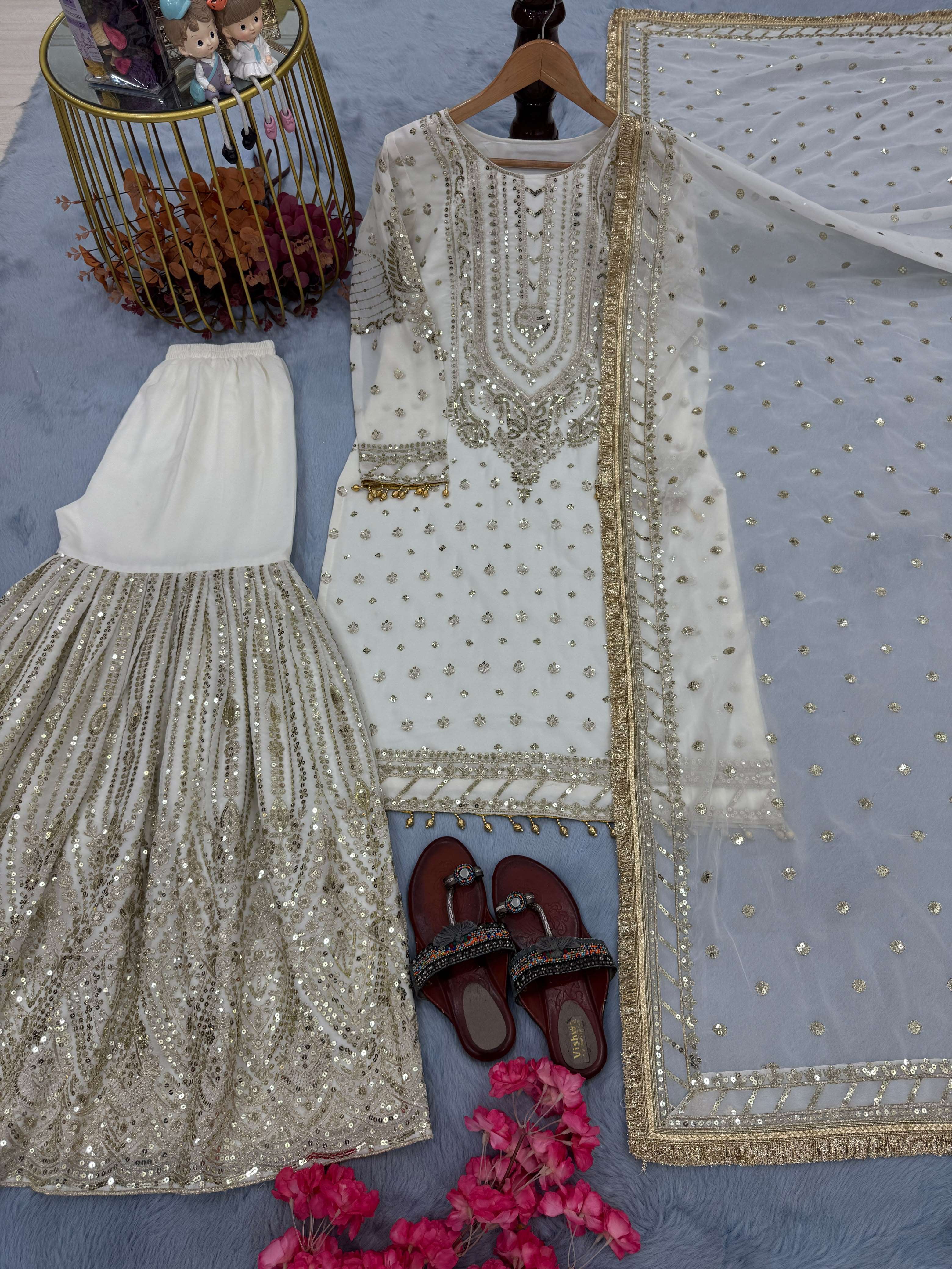 AD 210 GEORGETTE HEAVY EMBROIDERED DESIGNER WEDDING FUNCTION WEAR SUIT