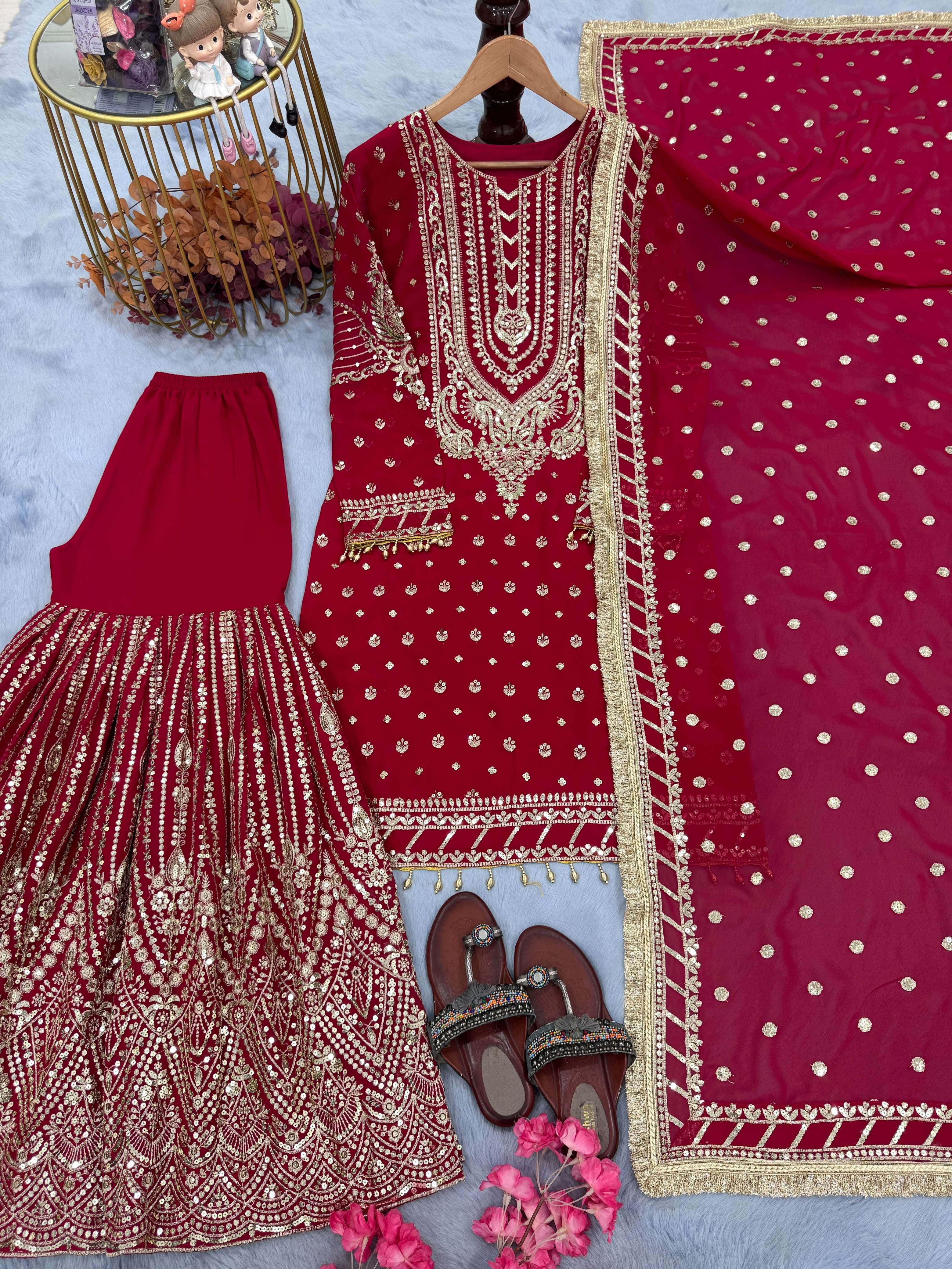 AD 210 GEORGETTE HEAVY EMBROIDERED DESIGNER WEDDING FUNCTION WEAR SUIT