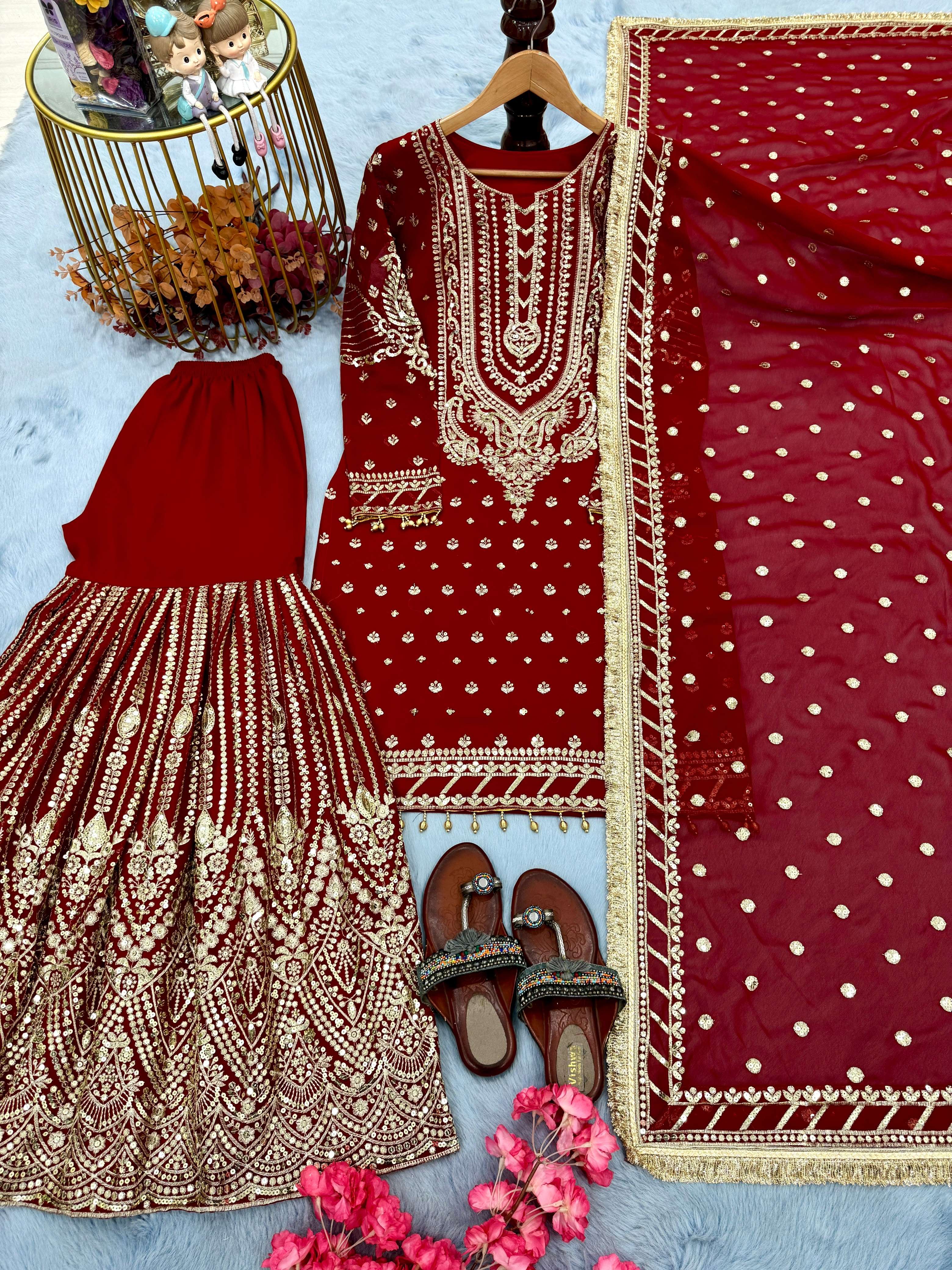 AD 210 GEORGETTE HEAVY EMBROIDERED DESIGNER WEDDING FUNCTION WEAR SUIT