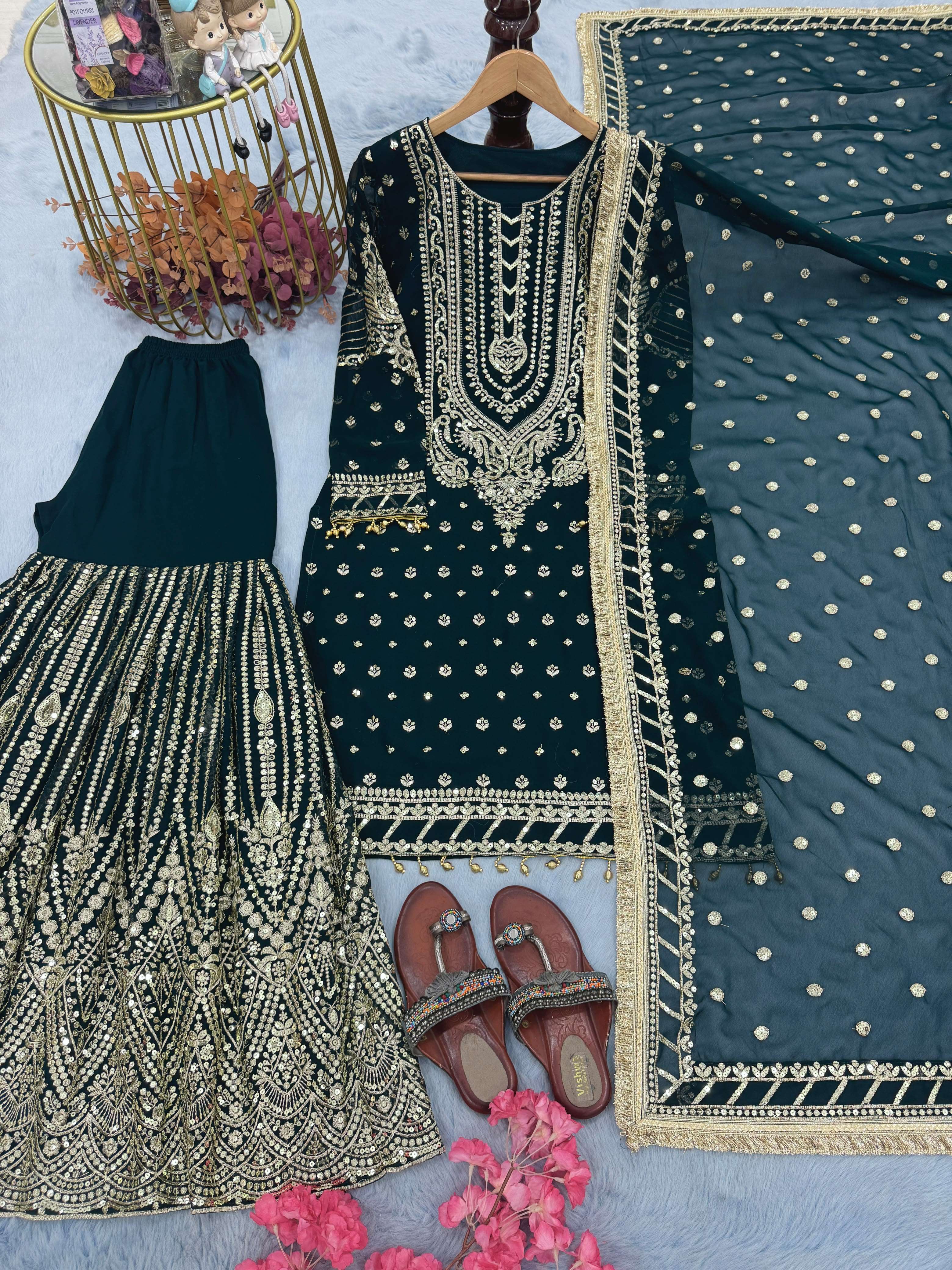 AD 210 GEORGETTE HEAVY EMBROIDERED DESIGNER WEDDING FUNCTION WEAR SUIT