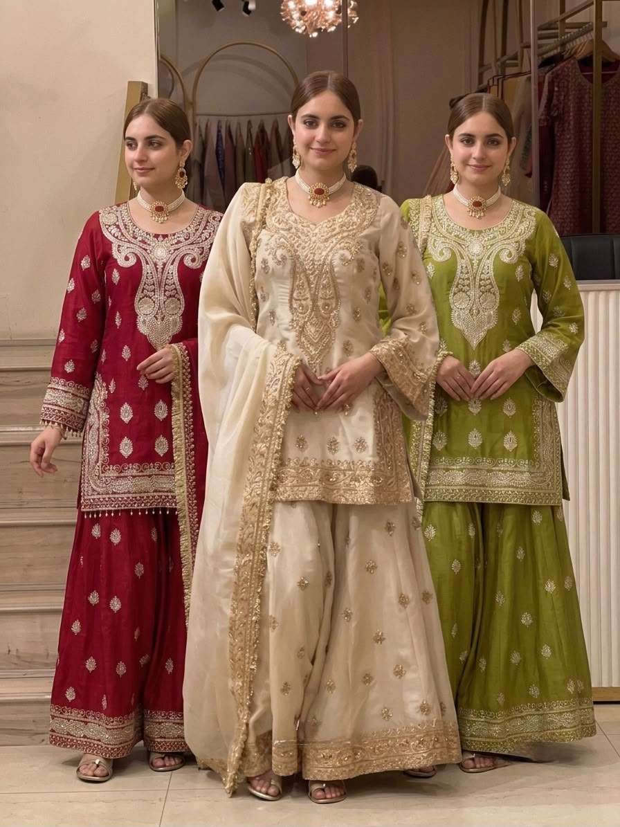 AD 236 SILK HEAVY EMBROIDERD DESIGNER FUNCTION WEAR LADIES SUIT