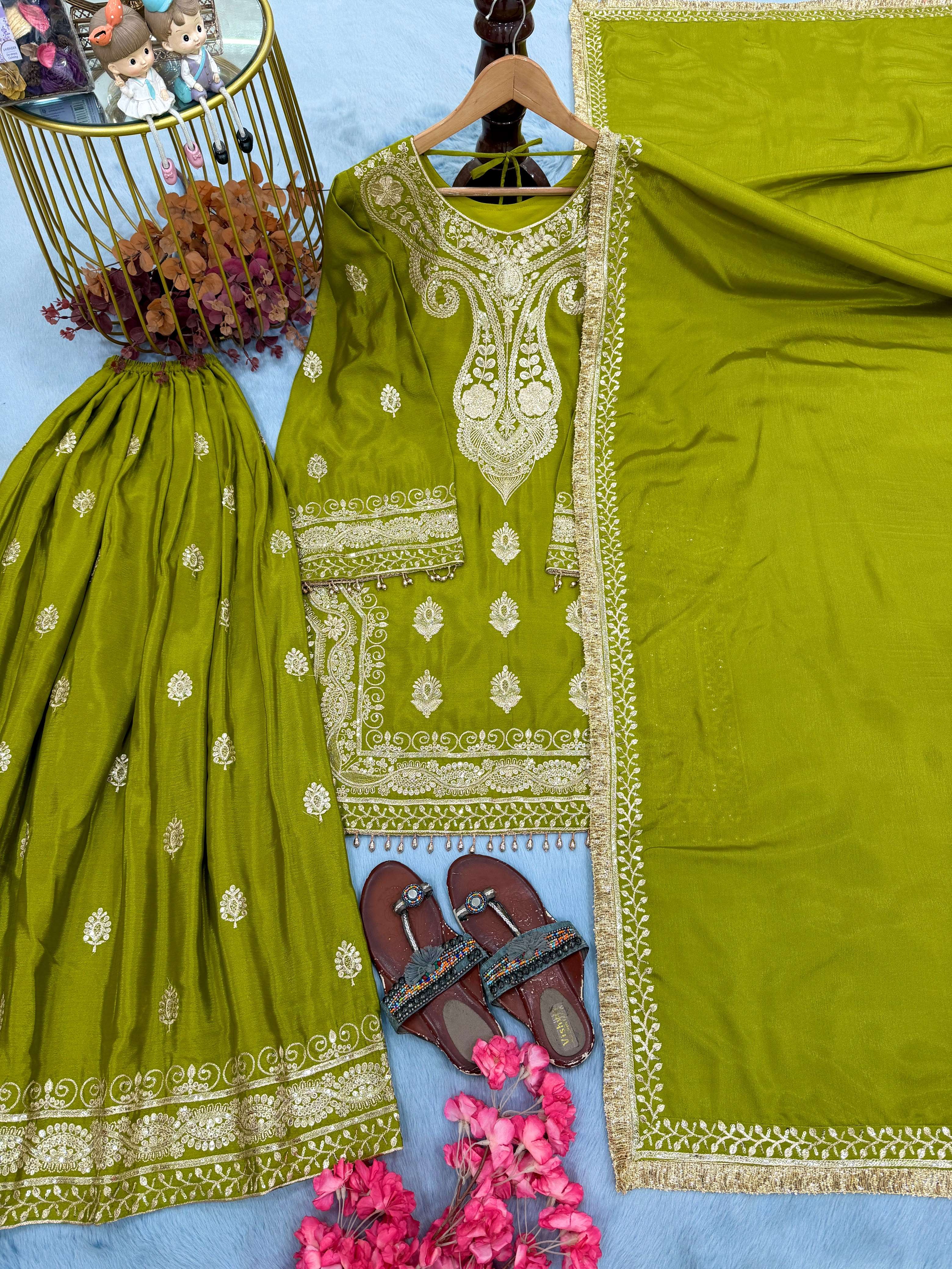 AD 236 SILK HEAVY EMBROIDERD DESIGNER FUNCTION WEAR LADIES SUIT