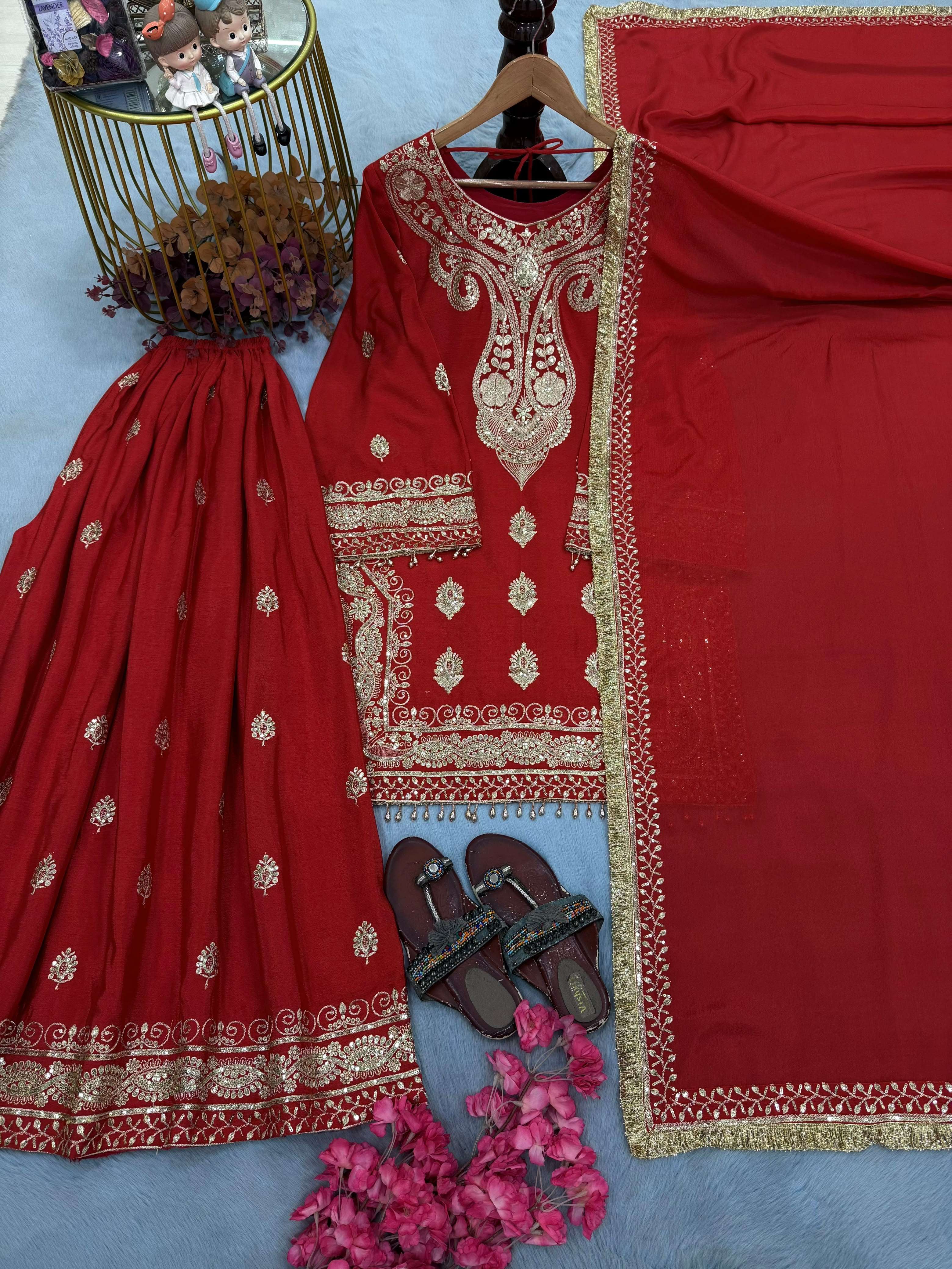 AD 236 SILK HEAVY EMBROIDERD DESIGNER FUNCTION WEAR LADIES SUIT