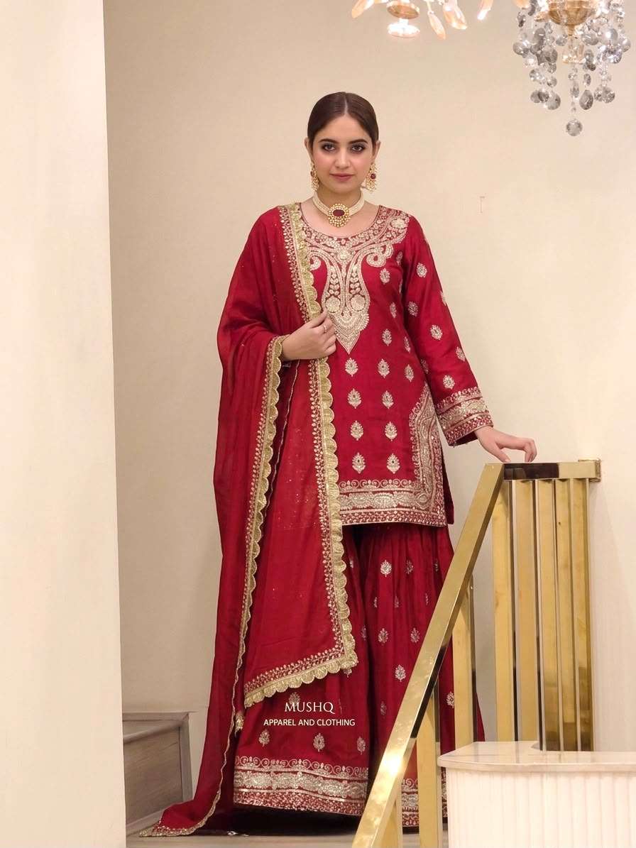 AD 236 SILK HEAVY EMBROIDERD DESIGNER FUNCTION WEAR LADIES SUIT