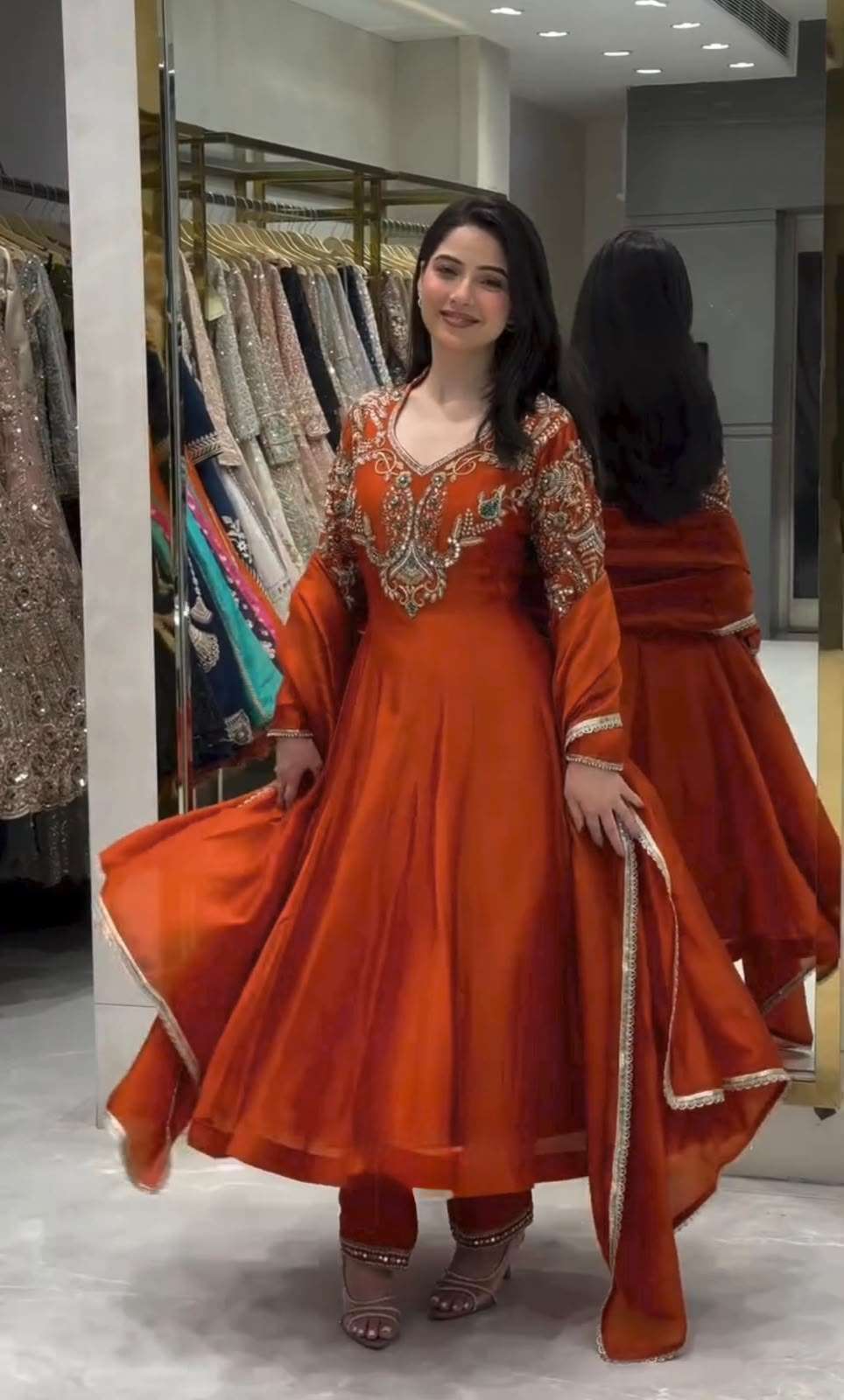 AD 252 SILK ANARKALI GOWN STYLE TOP PLAZZO AND DUPATTA SET 