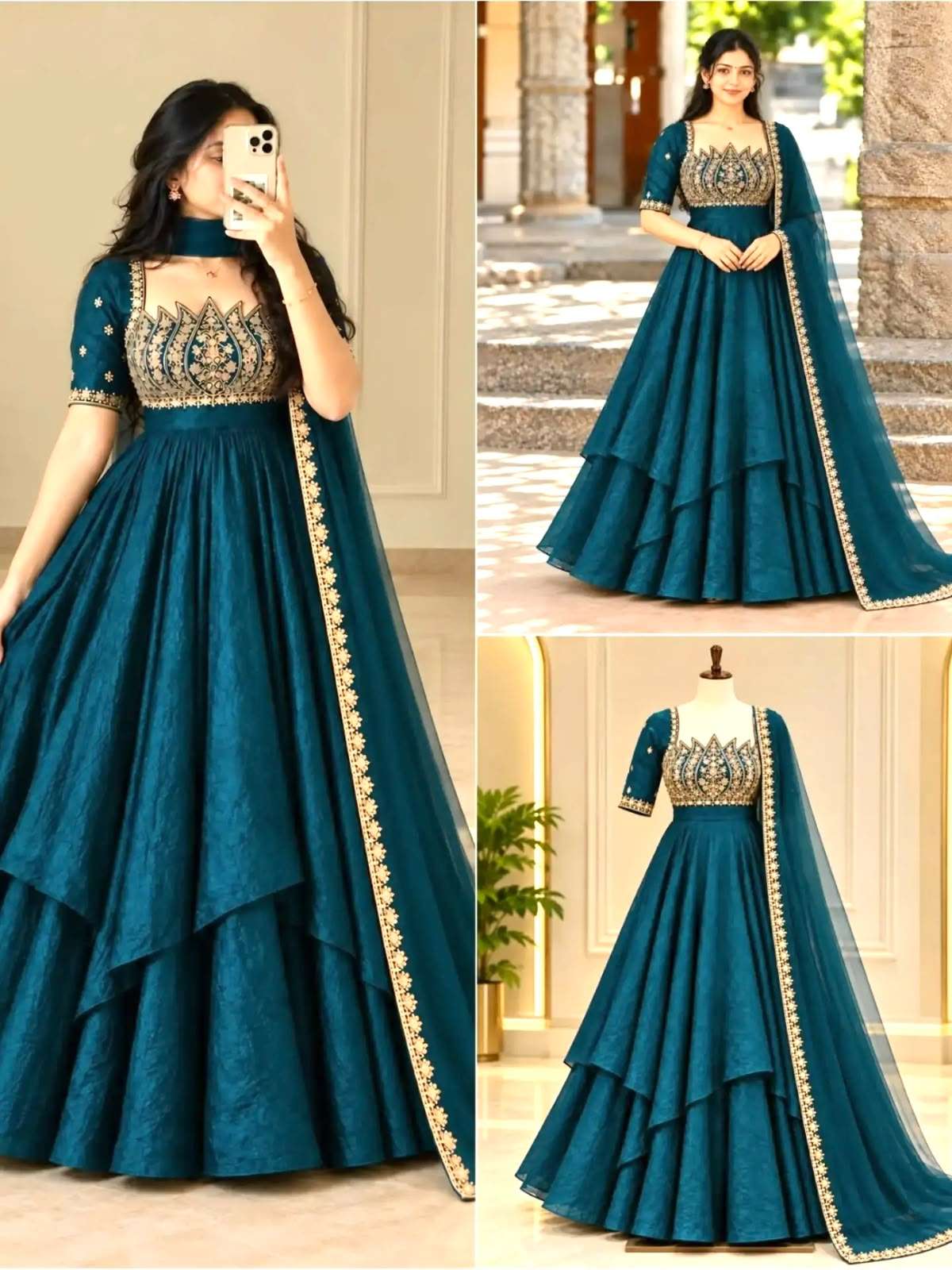 AD 253 SILK DESIGNER WORKED PARTY WEAR LADIES GOWN SUIT