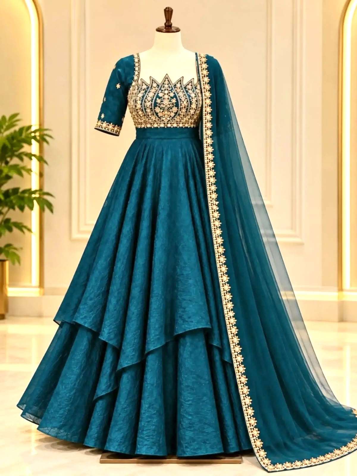 AD 253 SILK DESIGNER WORKED PARTY WEAR LADIES GOWN SUIT