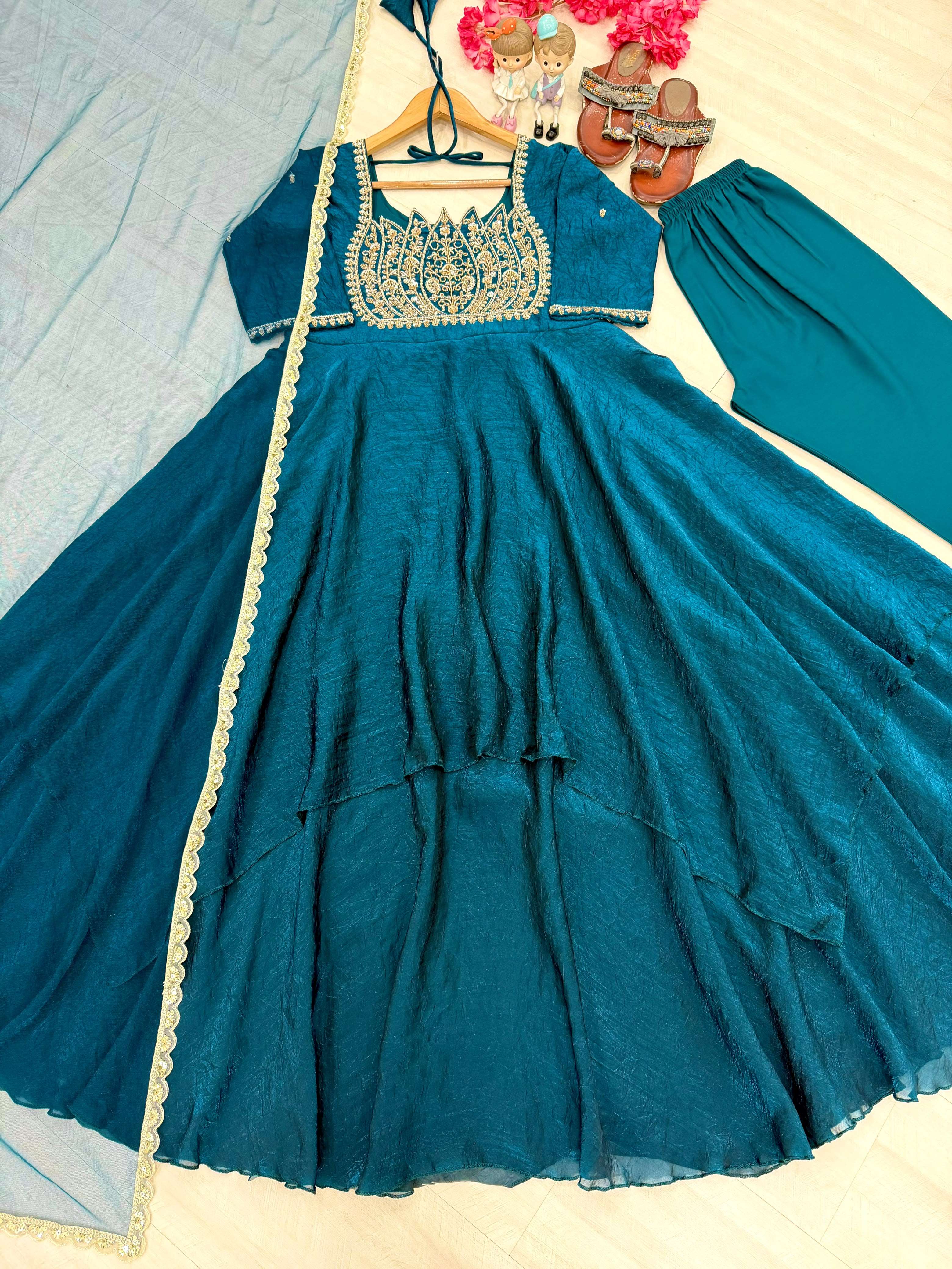 AD 253 SILK DESIGNER WORKED PARTY WEAR LADIES GOWN SUIT