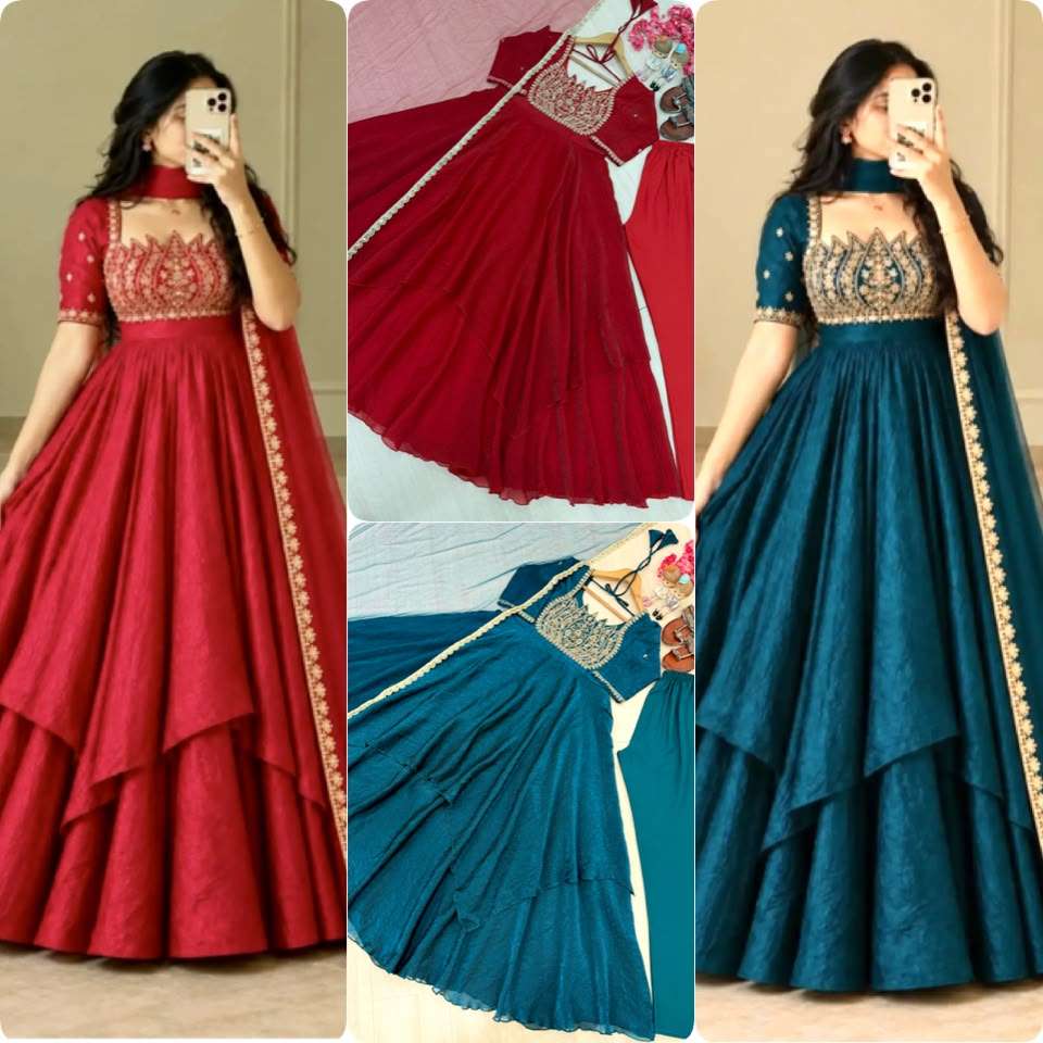 AD 253 SILK DESIGNER WORKED PARTY WEAR LADIES GOWN SUIT