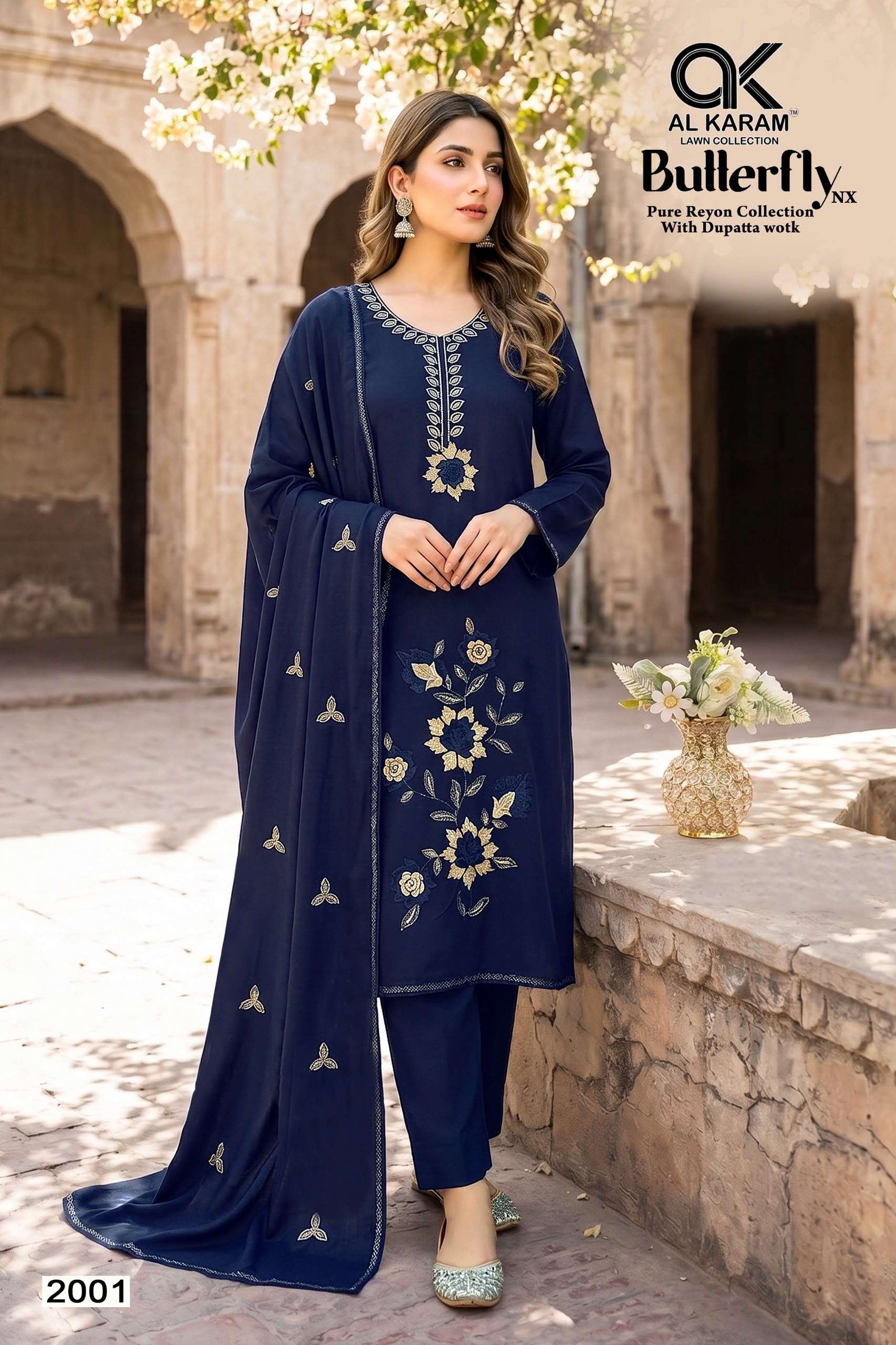 AL KARAM BUTTERFLY NX RAYON EMBROIDERIES WORK SALWAR SUIT