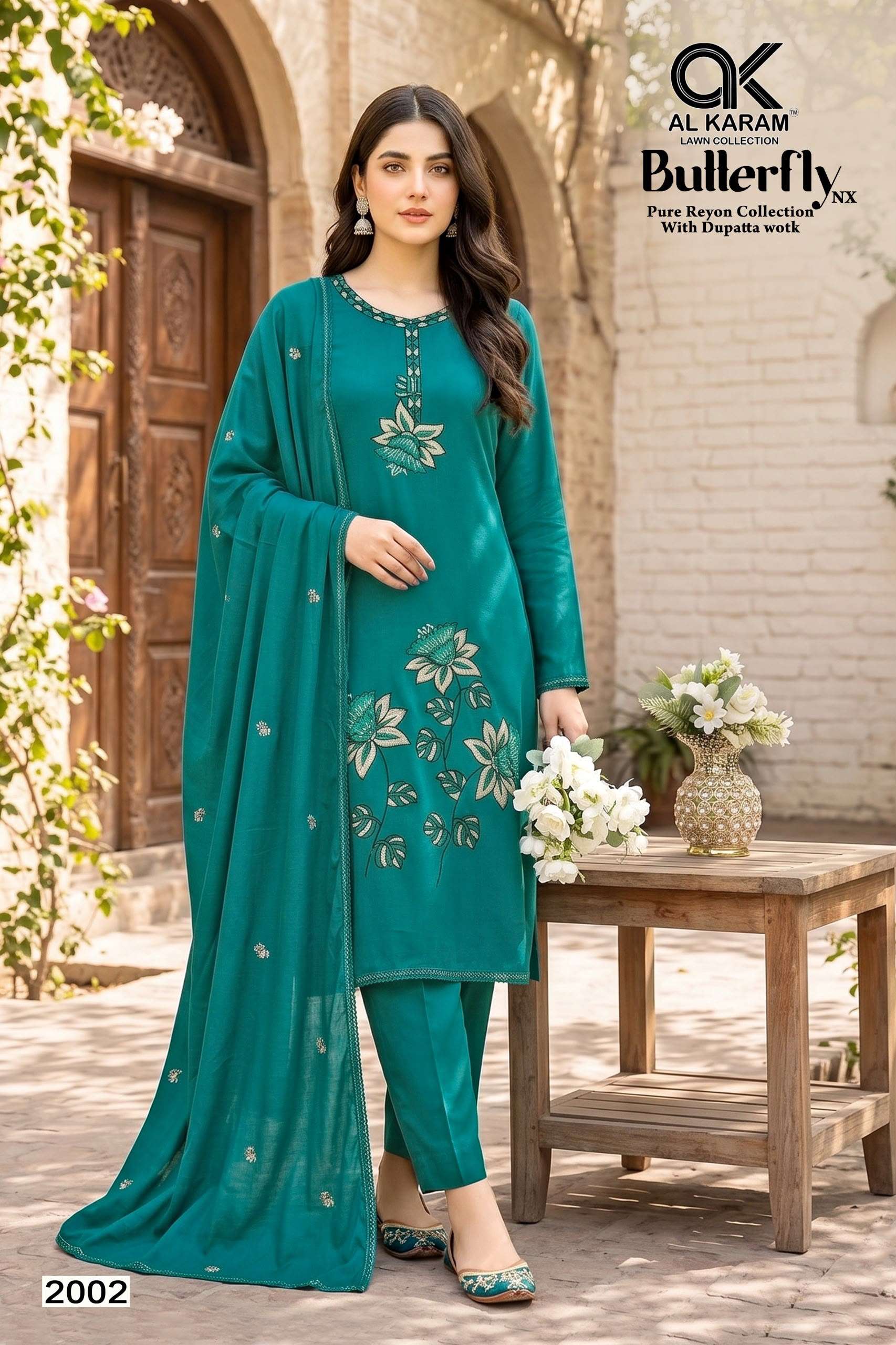 AL KARAM BUTTERFLY NX RAYON EMBROIDERIES WORK SALWAR SUIT