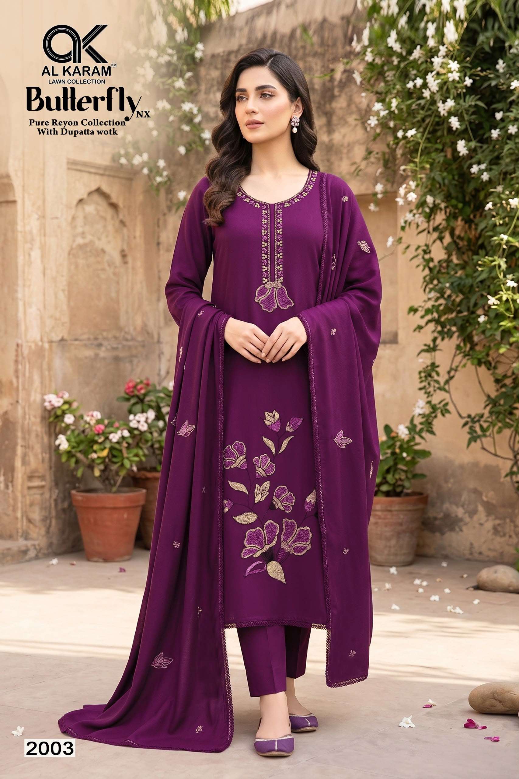 AL KARAM BUTTERFLY NX RAYON EMBROIDERIES WORK SALWAR SUIT