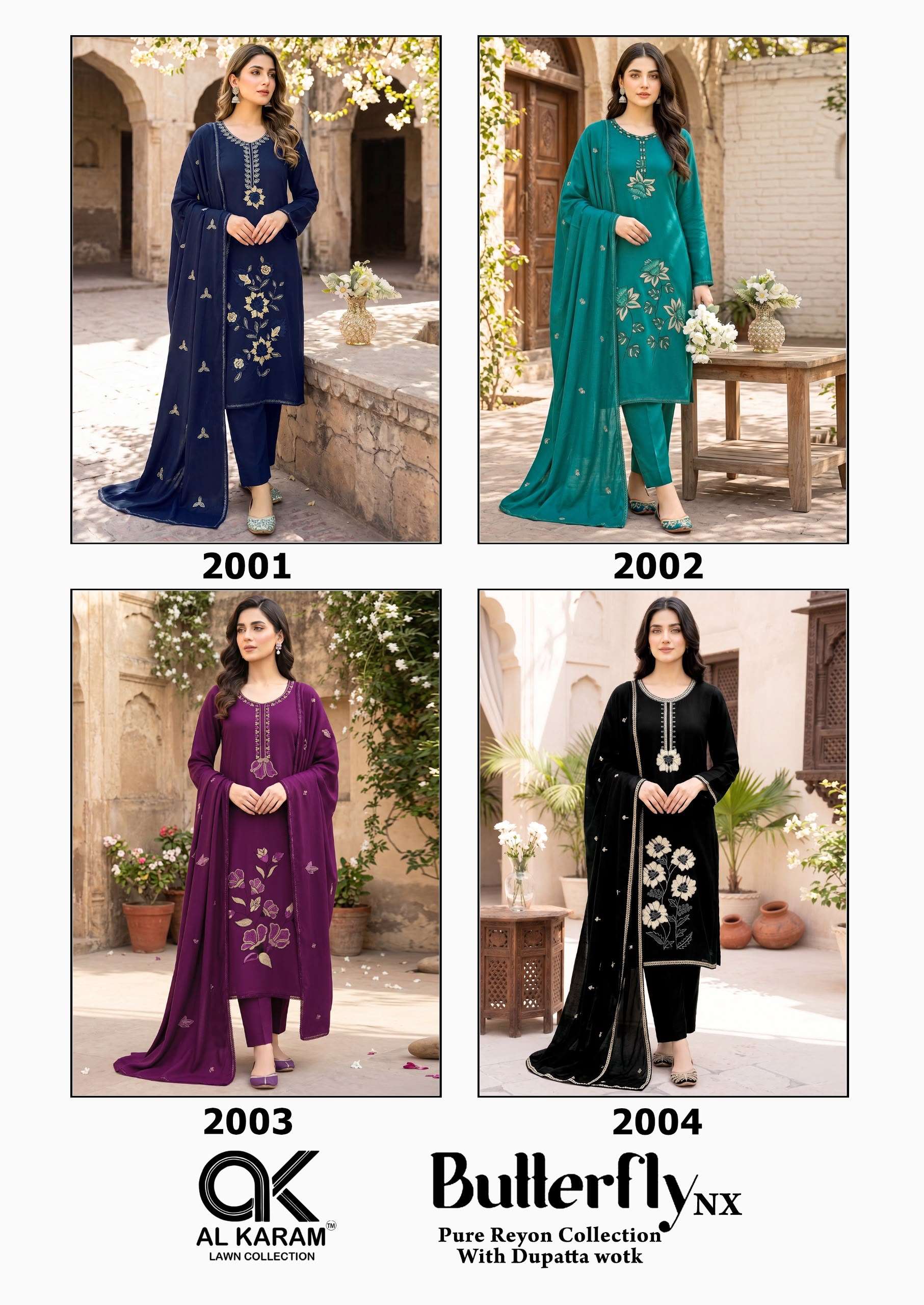 AL KARAM BUTTERFLY NX RAYON EMBROIDERIES WORK SALWAR SUIT