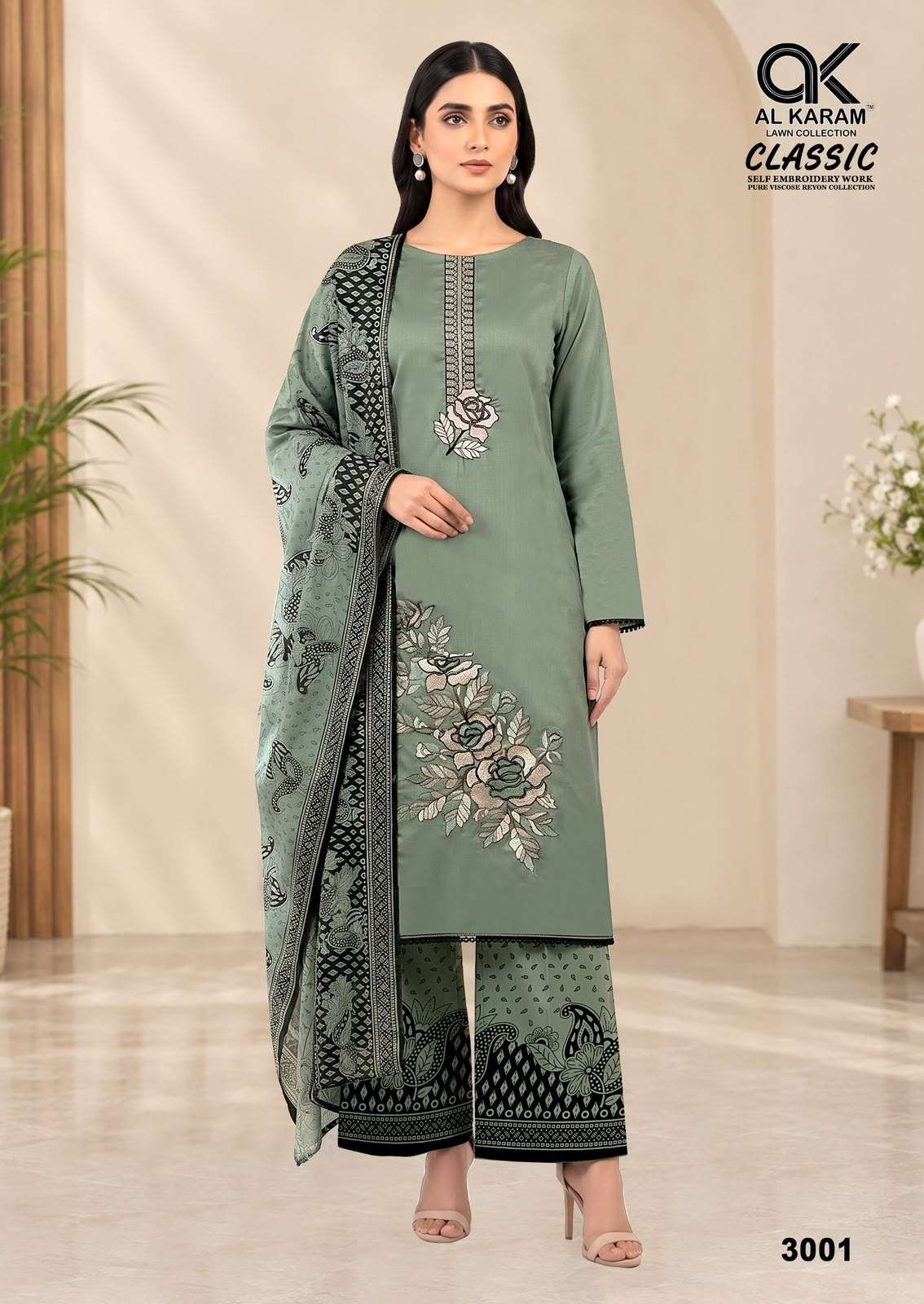AL KARAM CLASSIC RAYON FANCY WORKS LADIES SALWAR SUIT 