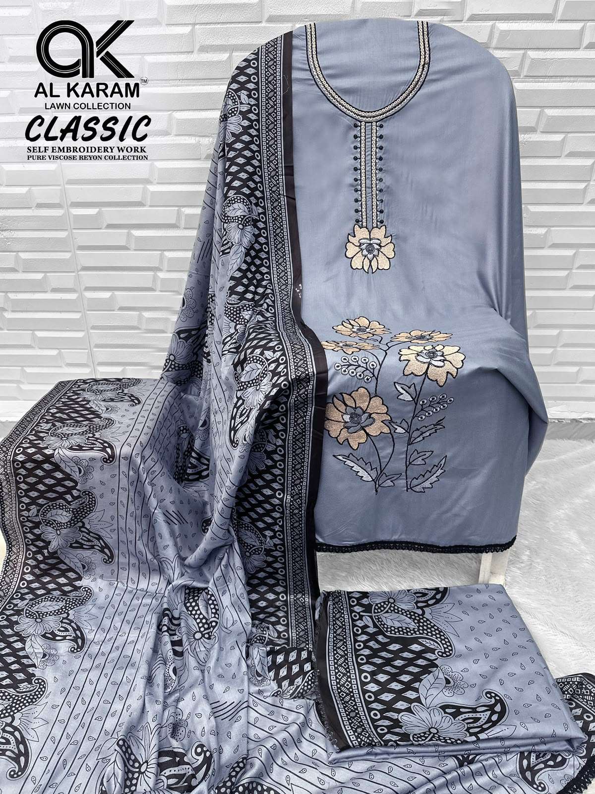 AL KARAM CLASSIC RAYON FANCY WORKS LADIES SALWAR SUIT 